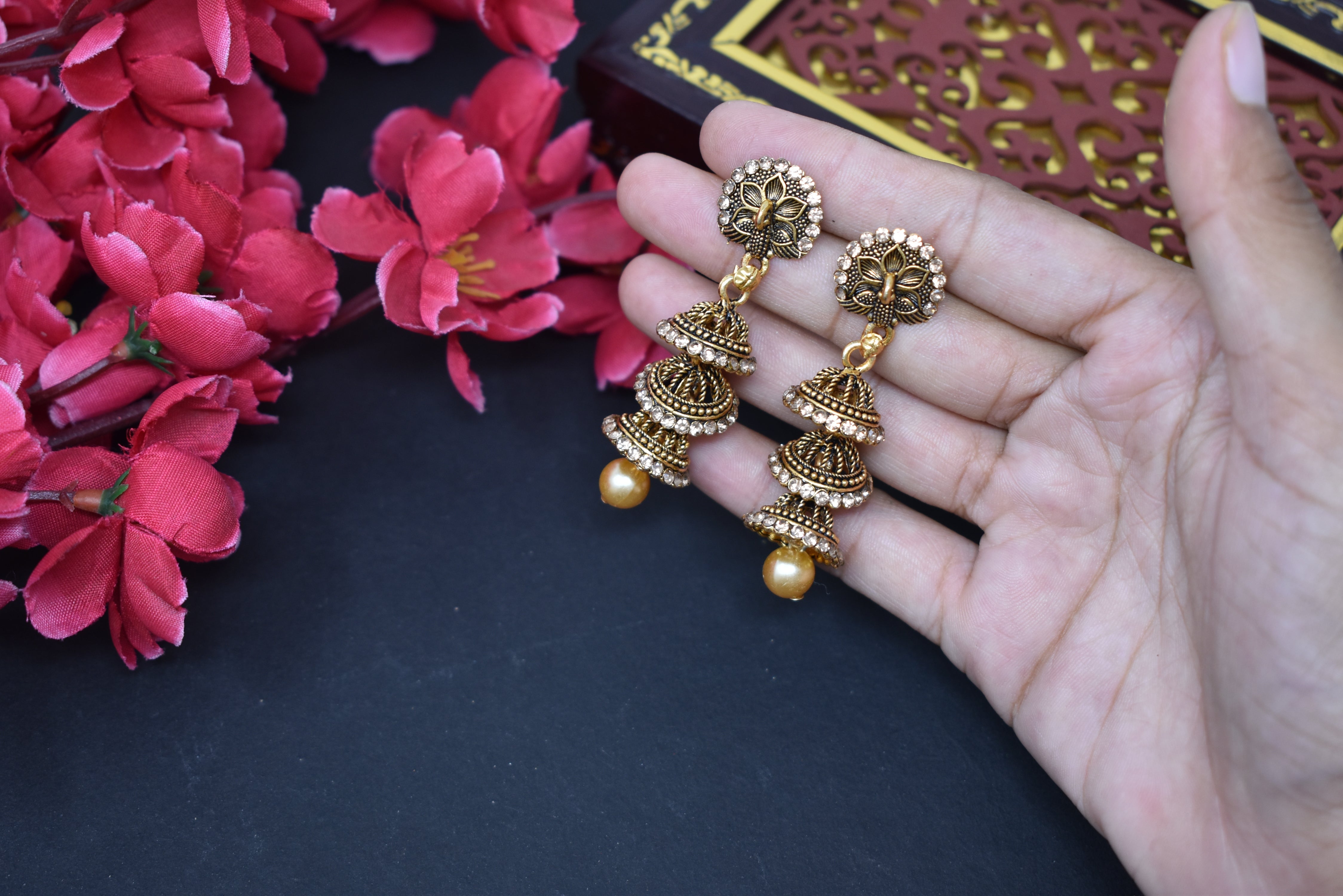 Gold Plated Oxodized Jhumkas Earrings for women and Girls