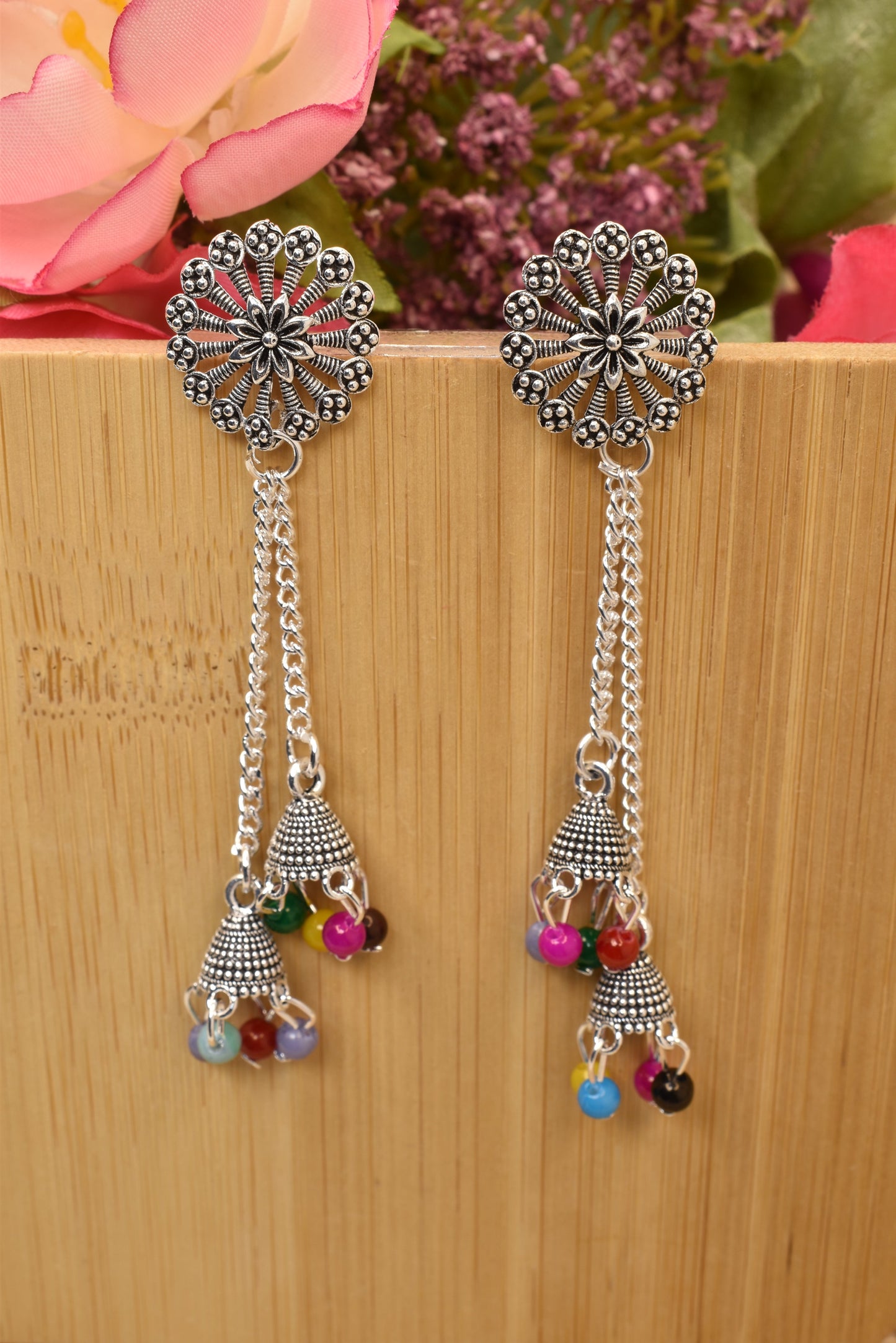 Earrings Jhumaki,Jumakas big,jhumkiyaan for women,Stylish partywear multicolored German silver earrings,big partywear bollywood style Earrings  