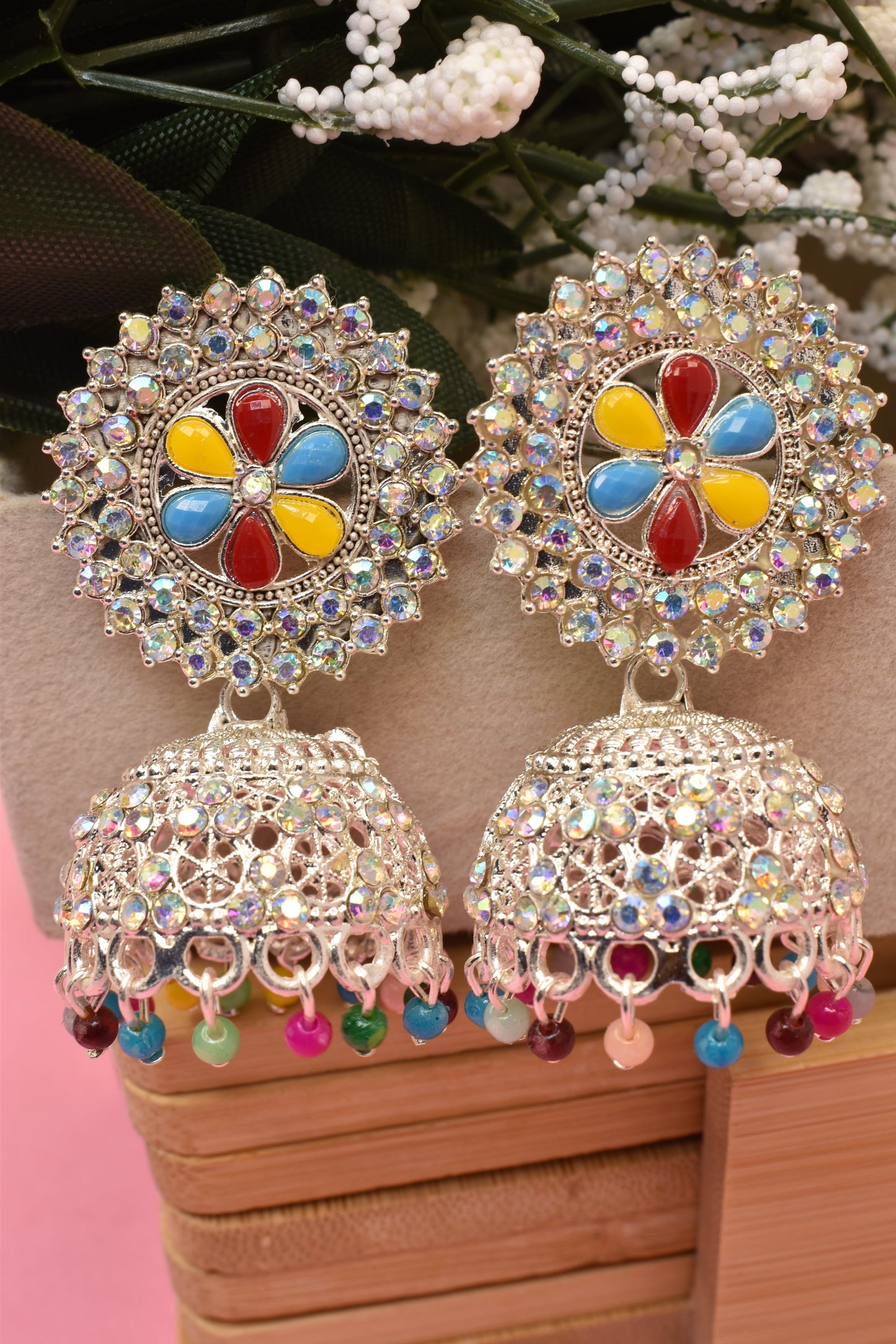 Earrings Jhumaki,Jumakas big,jhumkiyaan for women,Stylish partywear multicolored German silver earrings,big partywear bollywood style Earrings  