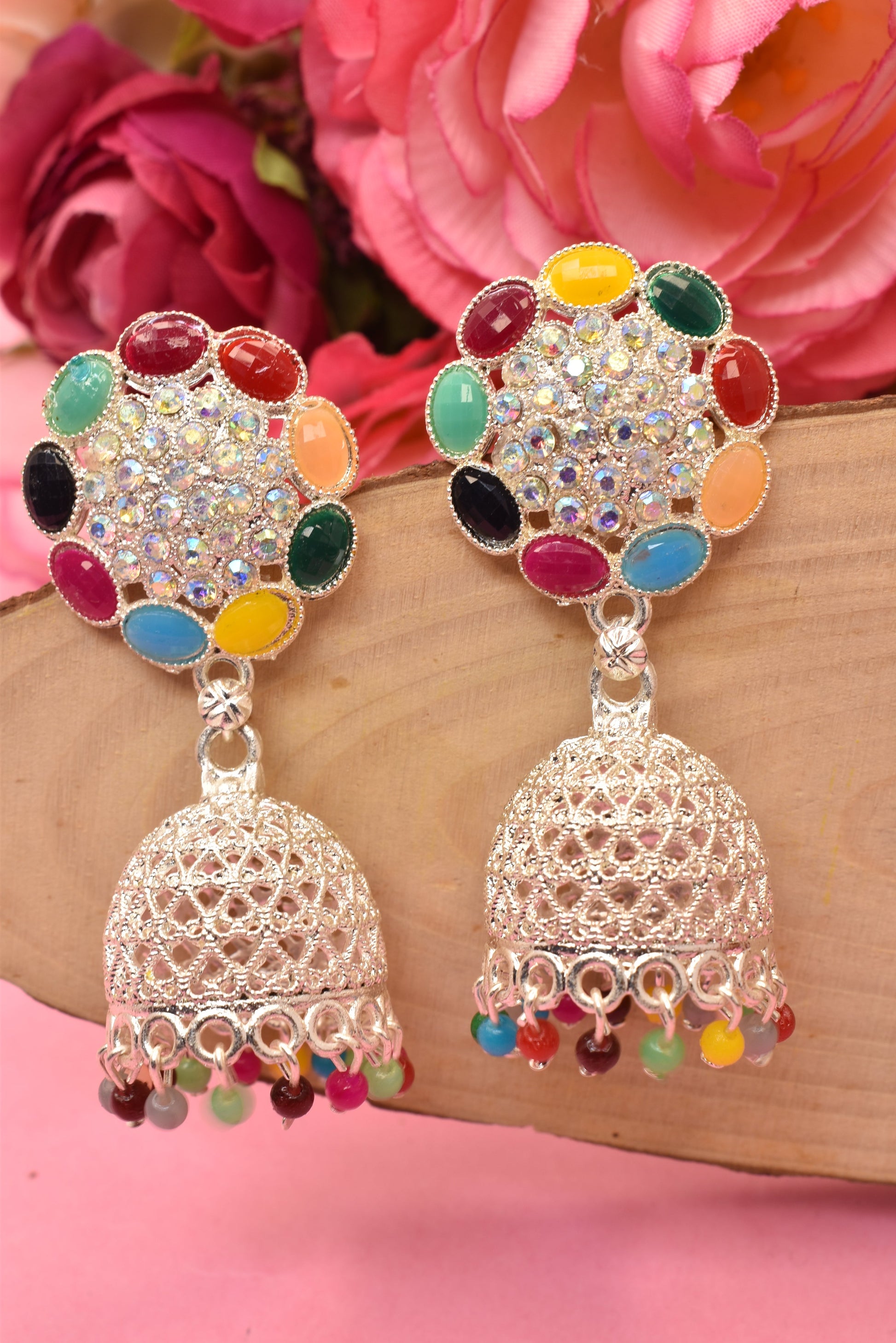 Earrings Jhumaki,Jumakas big,jhumkiyaan for women,Stylish partywear multicolored German silver earrings,big partywear bollywood style Earrings  