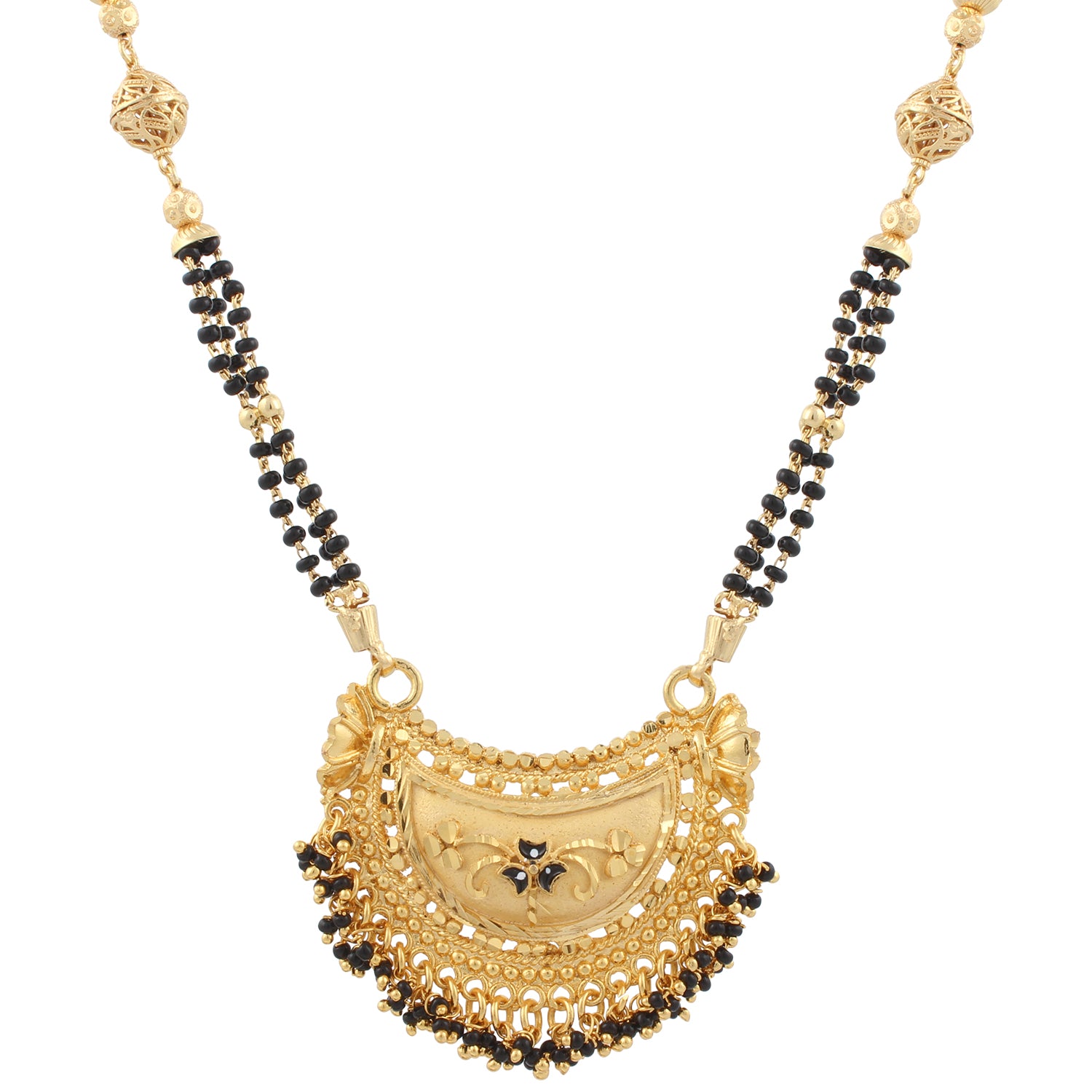 Traditional Gold Plated Black Bead Chain Imitation Mangalsutra Jewellery For Women