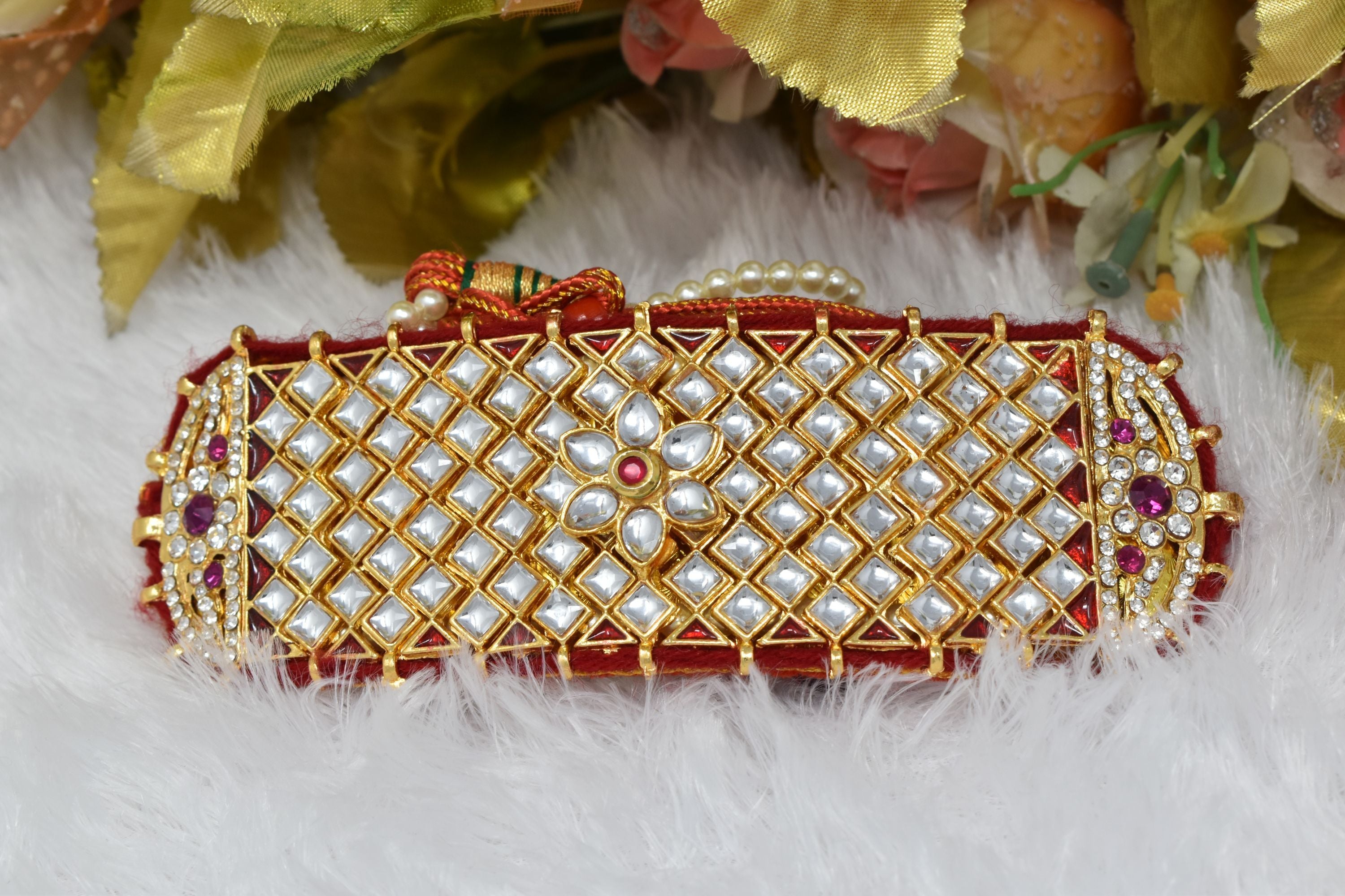 Indian Jewellery from Meira Jewellery:Rajasthani Jewellery,Trendy Gold Plated Ethnic Rajputi Kundan Work Red Bajuband
