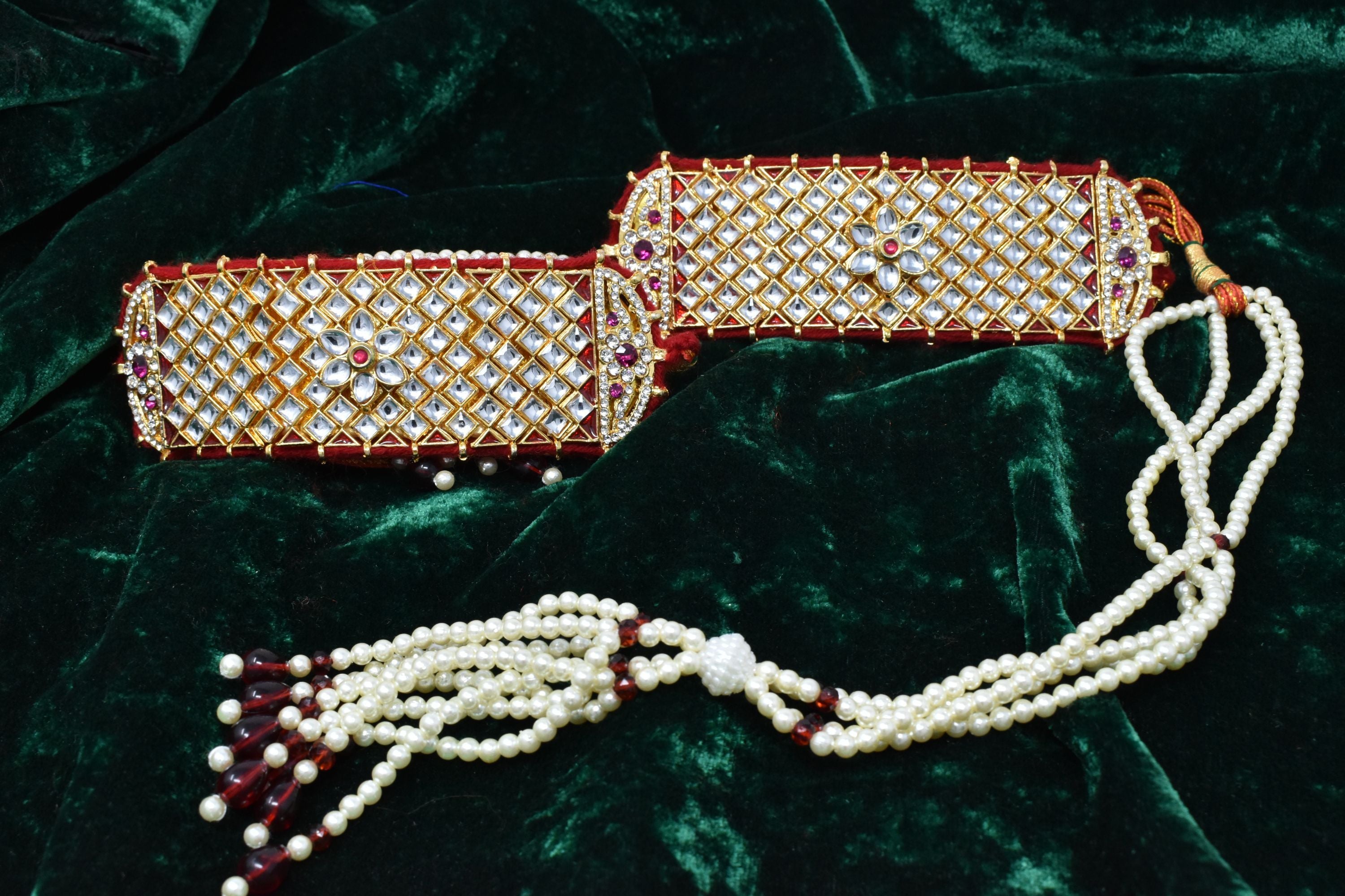 Indian Jewellery from Meira Jewellery:Rajasthani Jewellery,Trendy Gold Plated Ethnic Rajputi Kundan Work Red Bajuband
