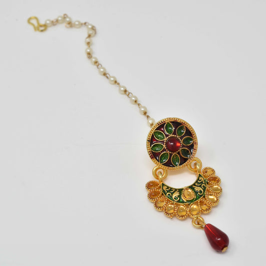 Rajputi Borla Mangtikka studded with Pearl Stone for women