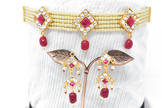 Rajputi Chik Set in Kundan and Red Stone Work