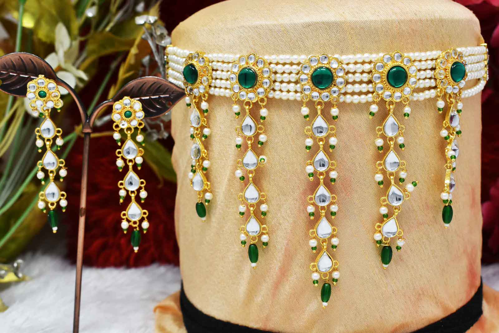 Padmavat style Green Rajputana Moti Choker Set