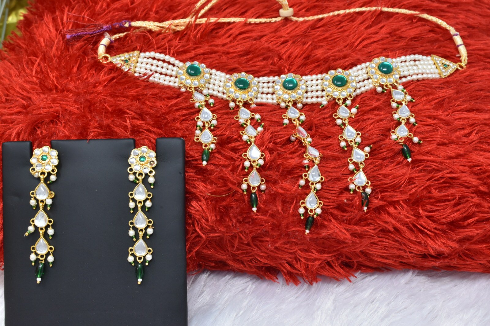 Padmavat style Green Rajputana Moti Choker Set