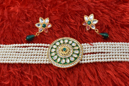 Fancy Rajasthani Green Meenakari Work Choker Set