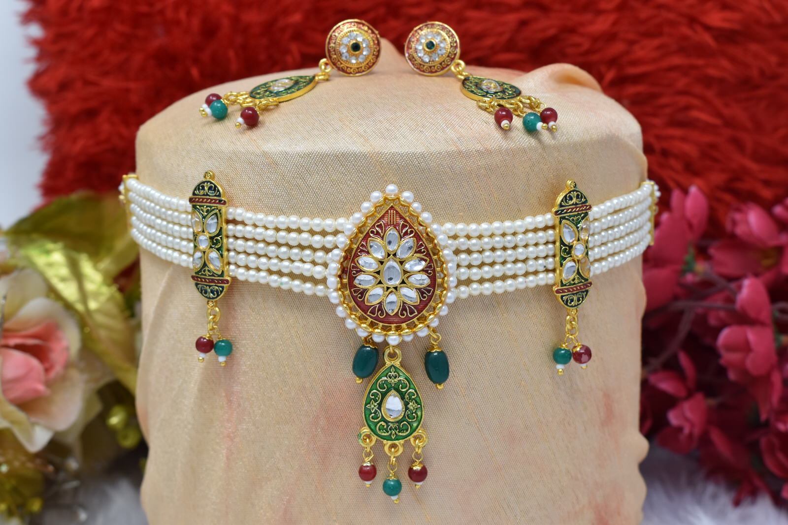 Fashionable Rajasthani Multy color Drop Shape Choker Set