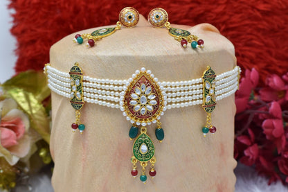 Fashionable Rajasthani Multy color Drop Shape Choker Set