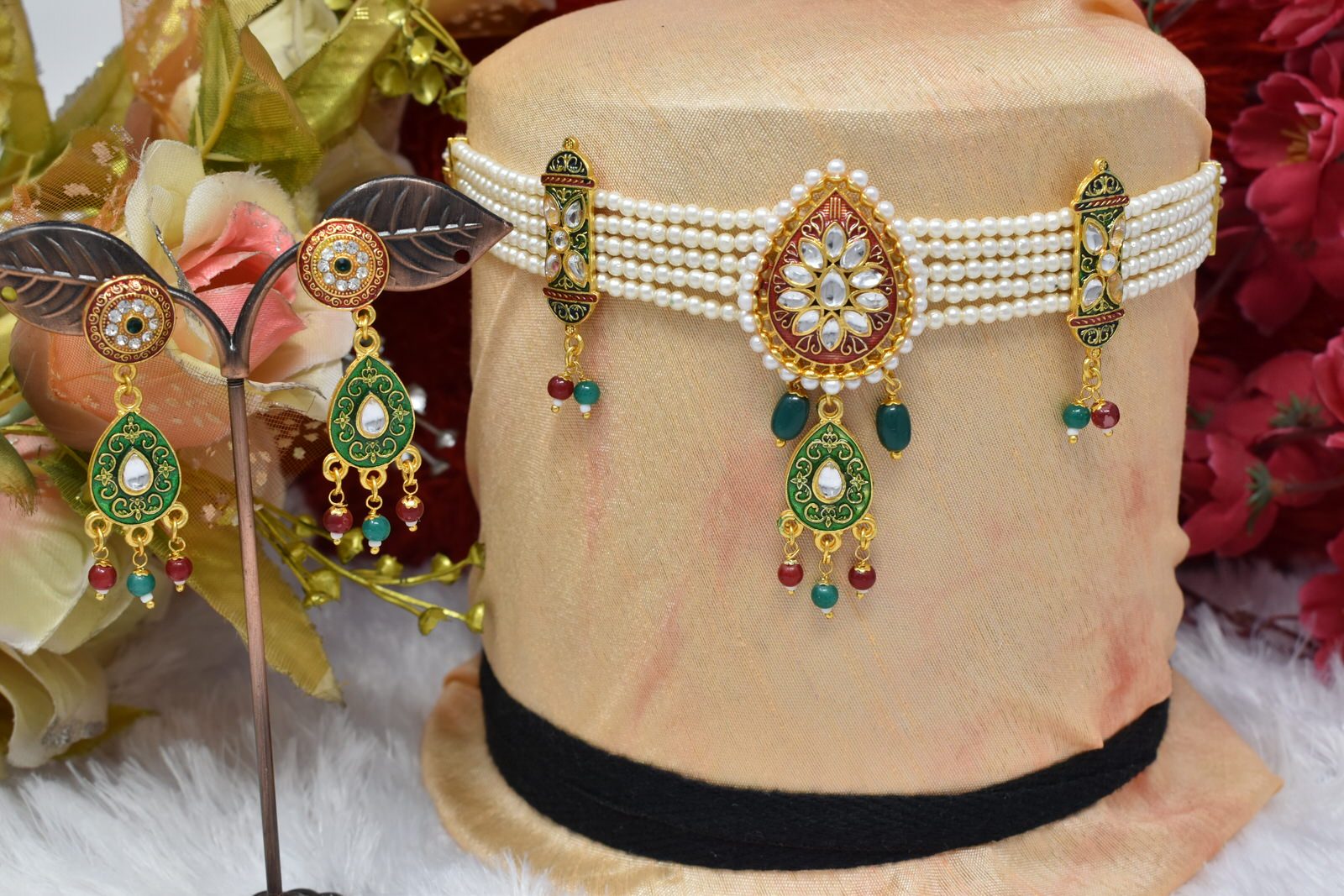 Fashionable Rajasthani Multy color Drop Shape Choker Set