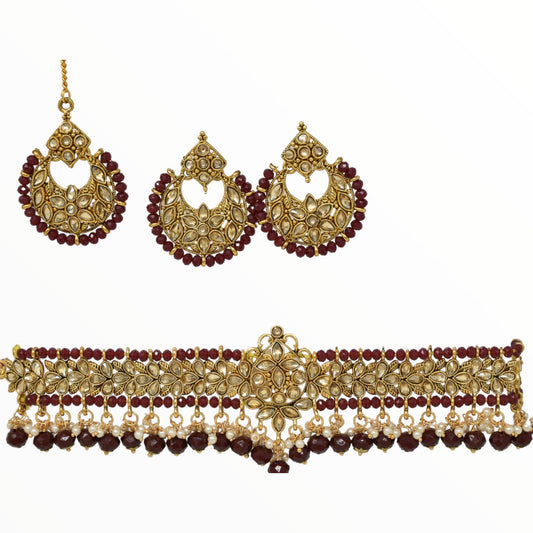 Antique design Minakari work Gold plated choker set neckpiece