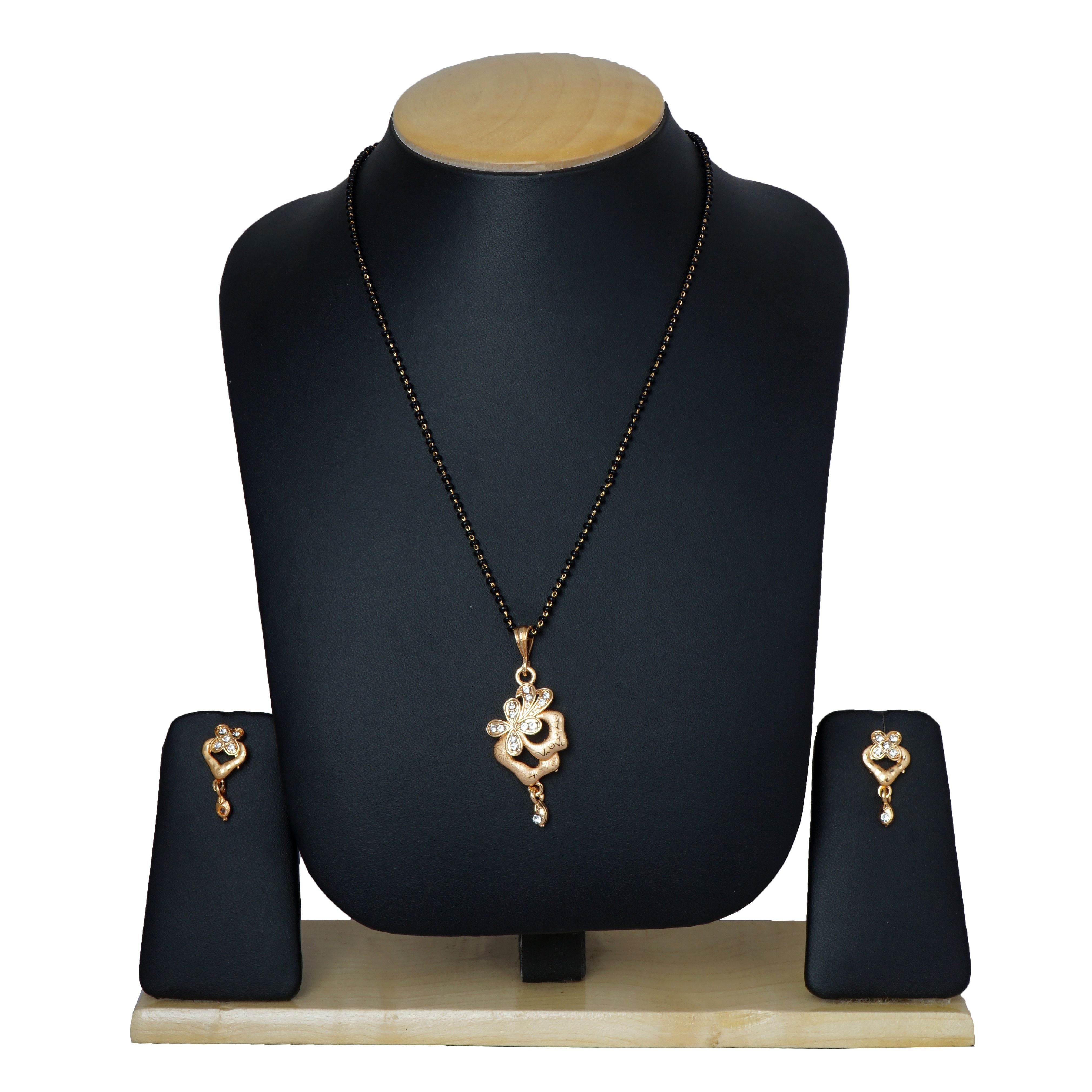Indian Jewellery from Meira Jewellery:Mangalsutra,Rose gold plated fancy Mangalsutra with black beads