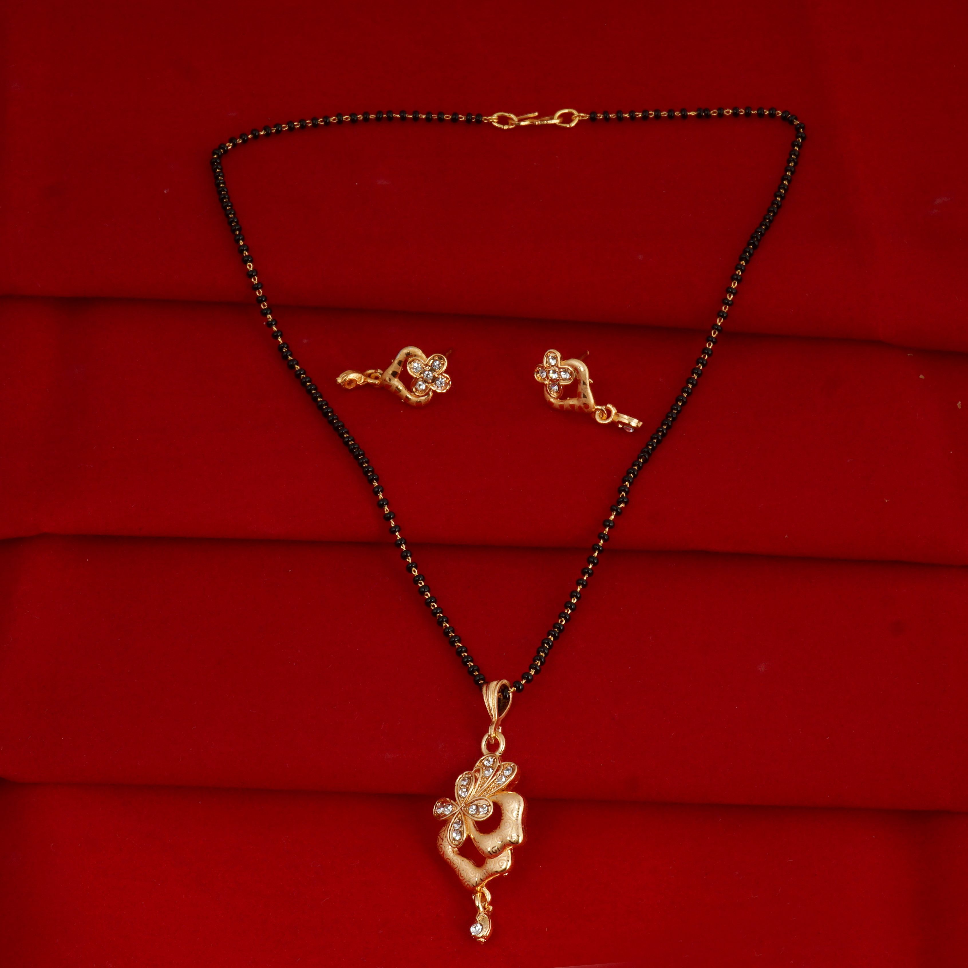 Indian Jewellery from Meira Jewellery:Mangalsutra,Rose gold plated fancy Mangalsutra with black beads