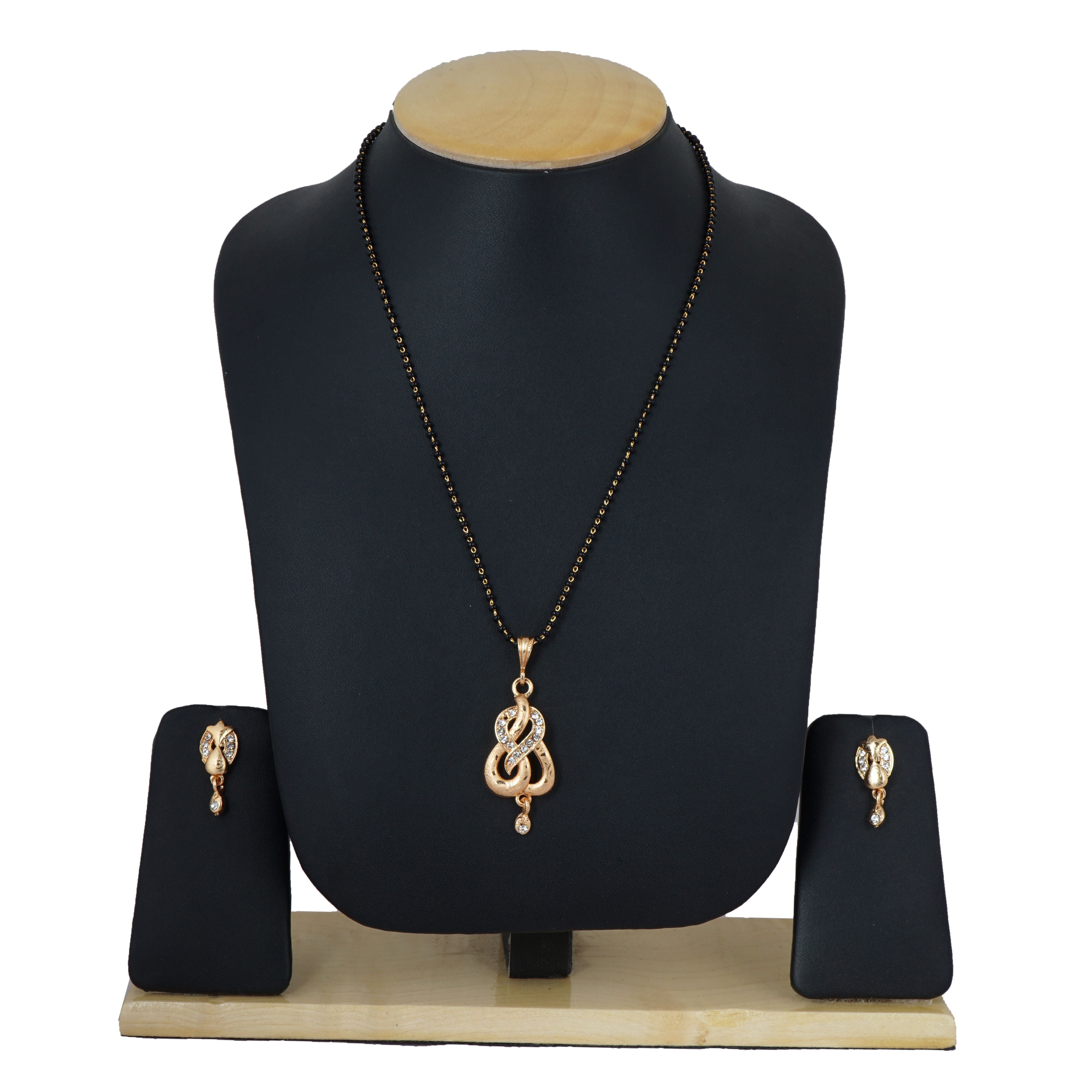 Indian Jewellery from Meira Jewellery:Mangalsutra,Rose Gold plated trendy Mangalsutra with black beads