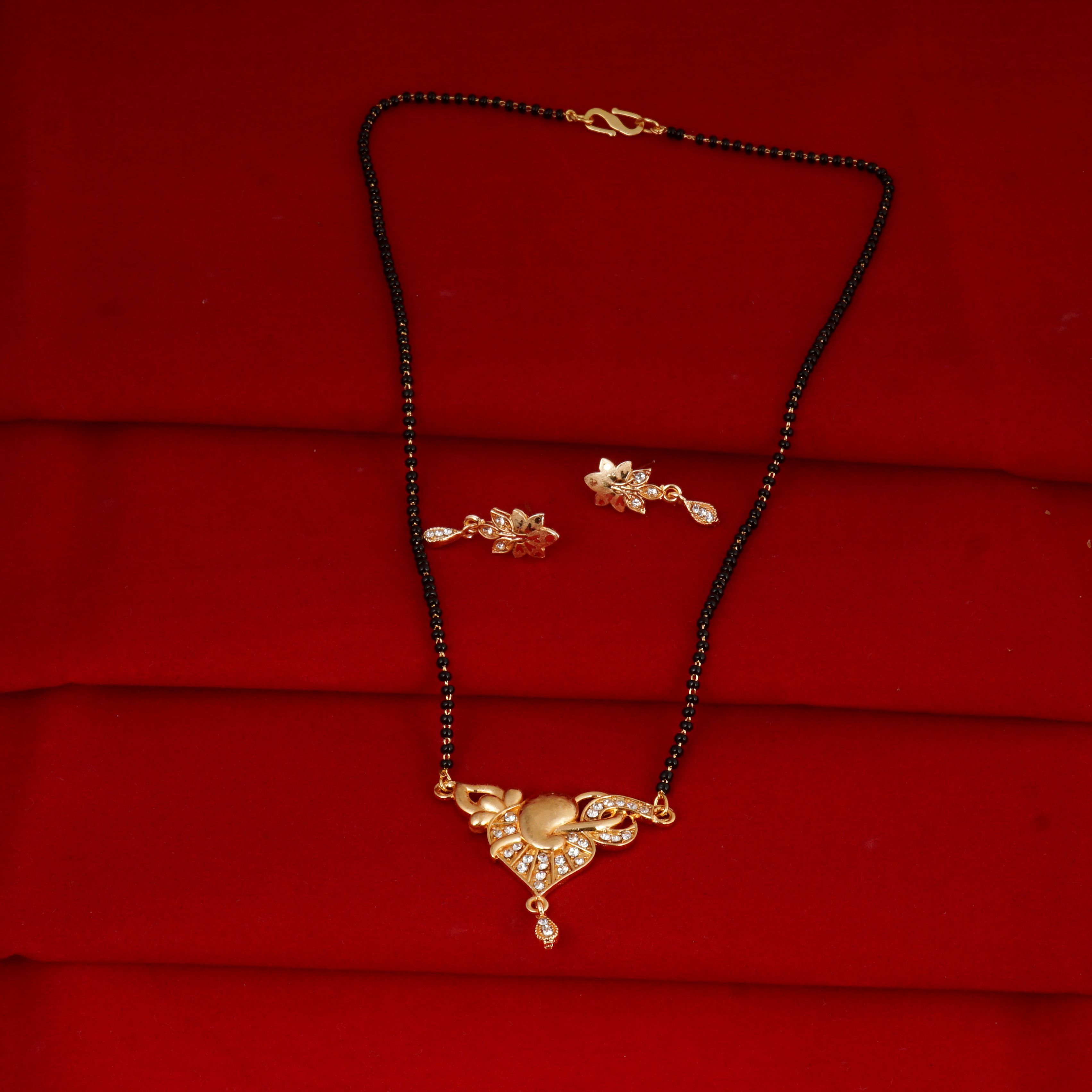 Indian Jewellery from Meira Jewellery:Mangalsutra,Rose Gold Plated Unique Mangalsutra with black beads