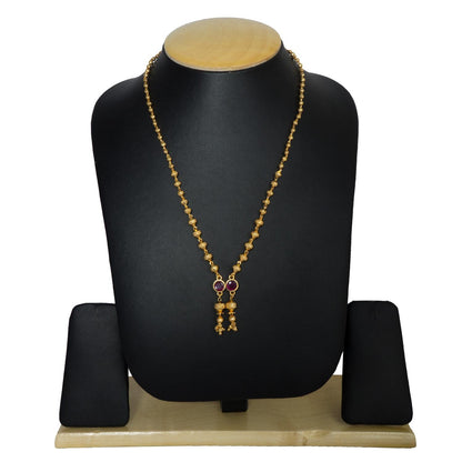 Latest Gold Plated Tassel Design pink color pendant Neckwear.