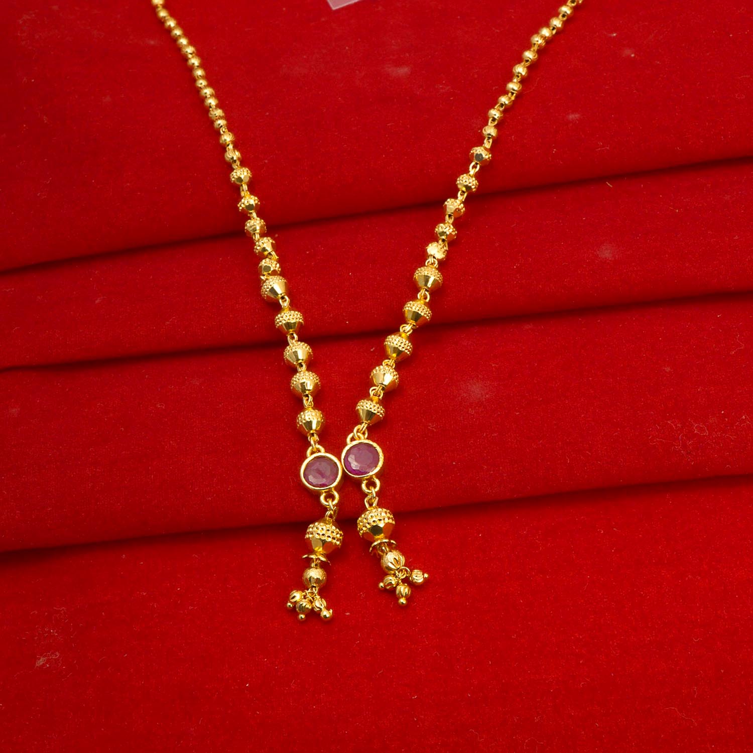 Latest Gold Plated Tassel Design pink color pendant Neckwear.