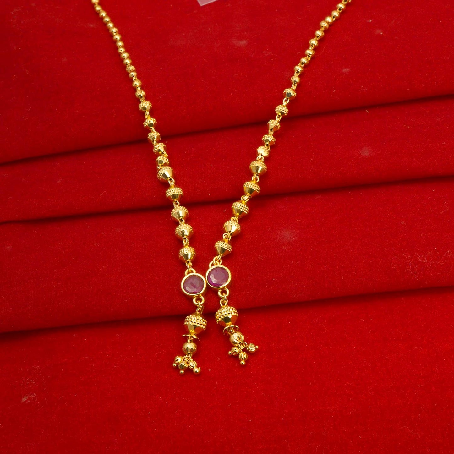 Latest Gold Plated Tassel Design pink color pendant Neckwear.