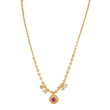 Designer Gold Plated Round shape pink color pendant Neckwear.