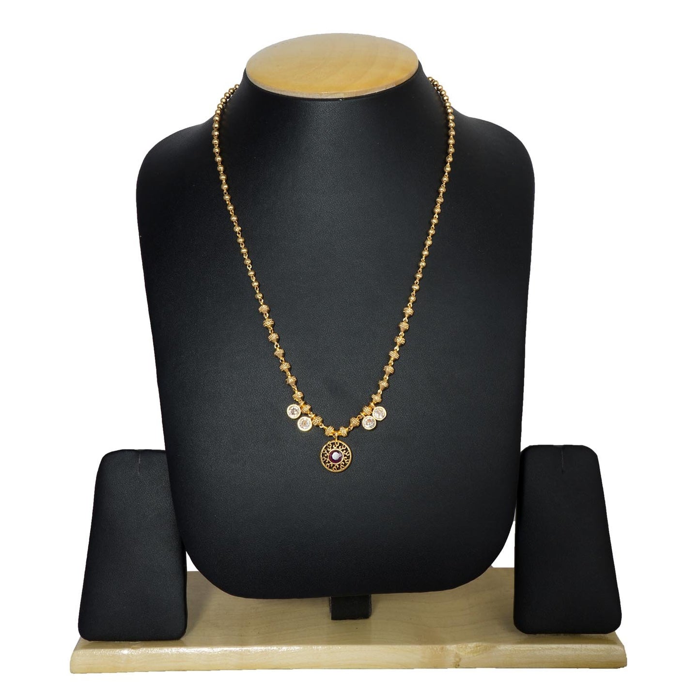 Designer Gold Plated Round shape pink color pendant Neckwear.