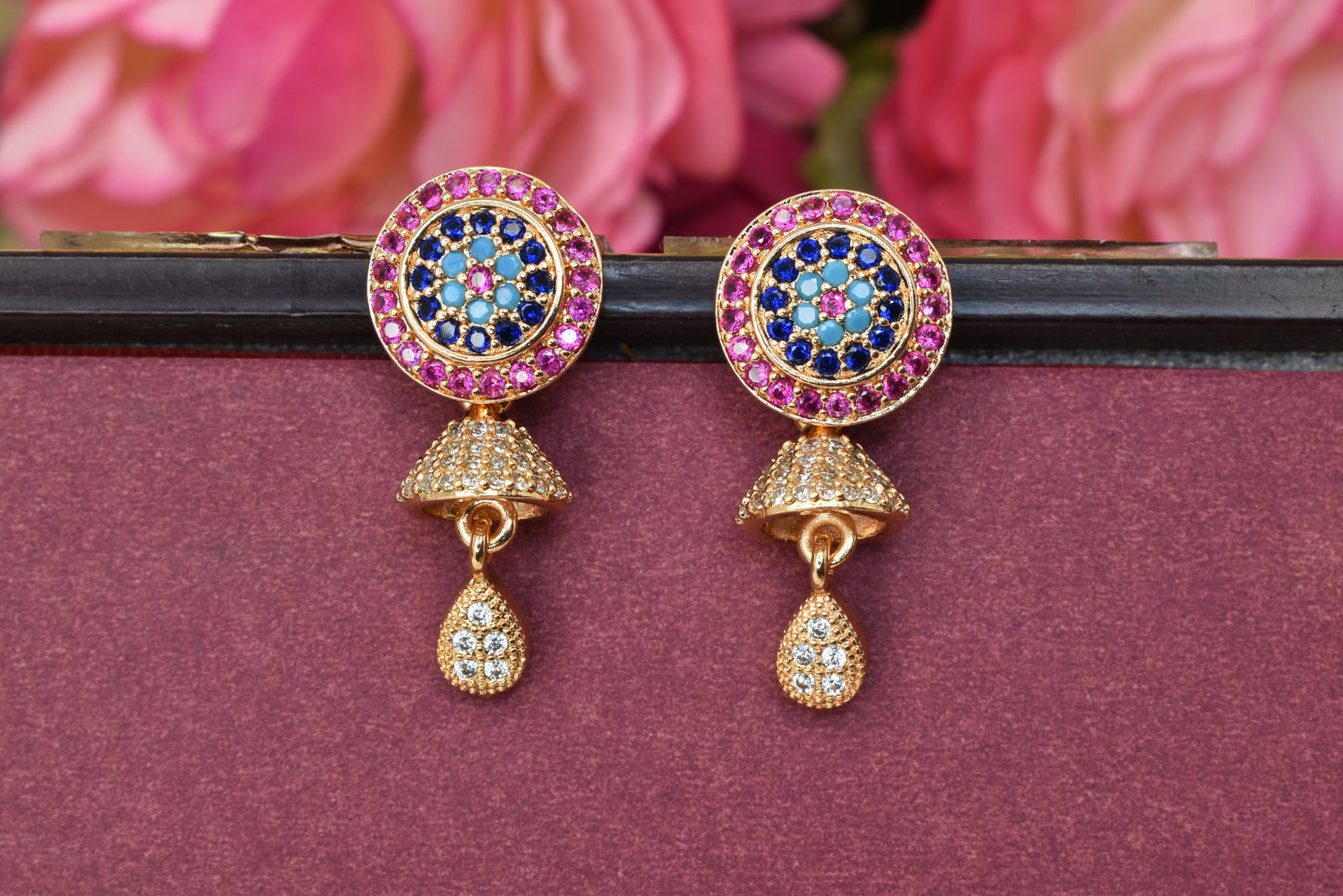 Rose gold plated earrings,bali earrings,stud,huggis,Jhumaka,jhumki big earrings,long earrings,earrings for girls,partywear earrings,bollywood earrings,wedding earrings,heavy designer earrings,