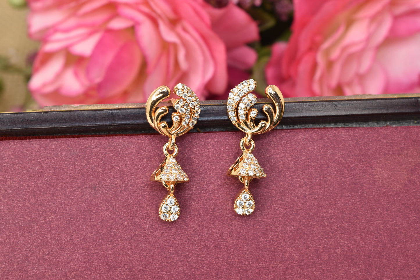 Rose gold plated earrings,bali earrings,stud,huggis,Jhumaka,jhumki big earrings,long earrings,earrings for girls,partywear earrings,bollywood earrings,wedding earrings,heavy designer earrings,