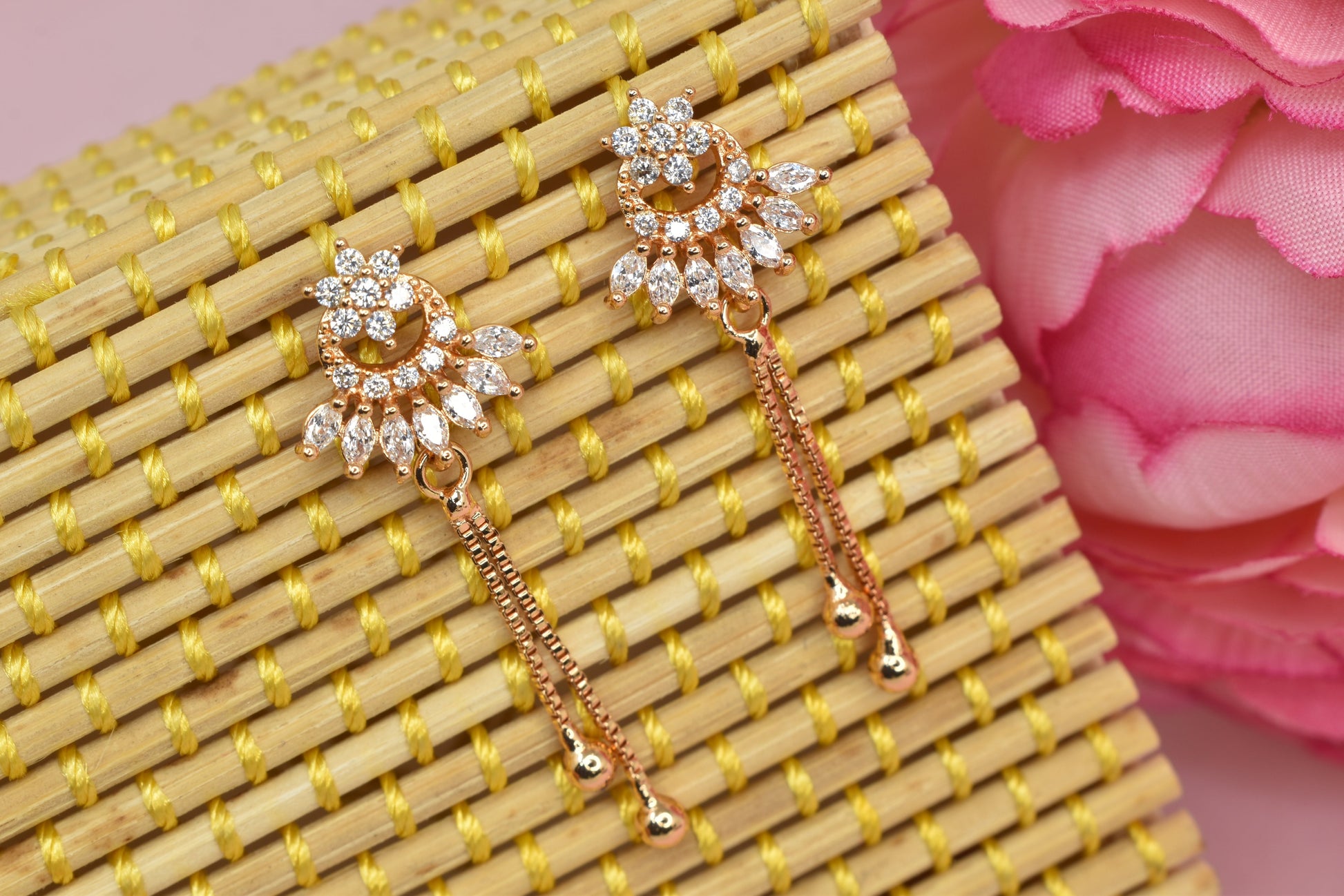 Rose gold plated earrings,bali earrings,stud,huggis,Jhumaka,jhumki big earrings,long earrings,earrings for girls,partywear earrings,bollywood earrings,wedding earrings,heavy designer earrings,