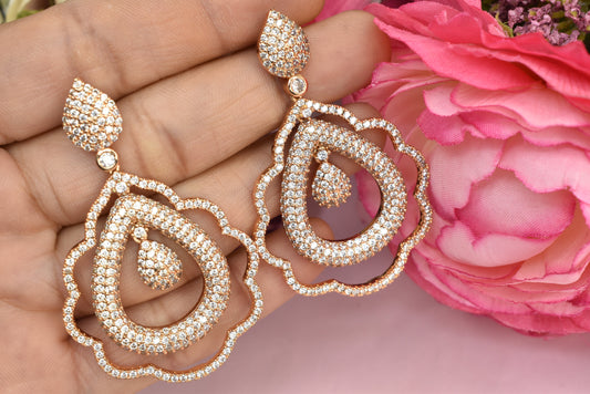 Rose gold plated earrings,bali earrings,stud,huggis,Jhumaka,jhumki big earrings,long earrings,earrings for girls,partywear earrings,bollywood earrings,wedding earrings,heavy designer earrings,