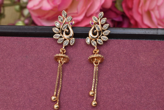 Rose gold plated earrings,bali earrings,stud,huggis,Jhumaka,jhumki big earrings,long earrings,earrings for girls,partywear earrings,bollywood earrings,wedding earrings,heavy designer earrings,