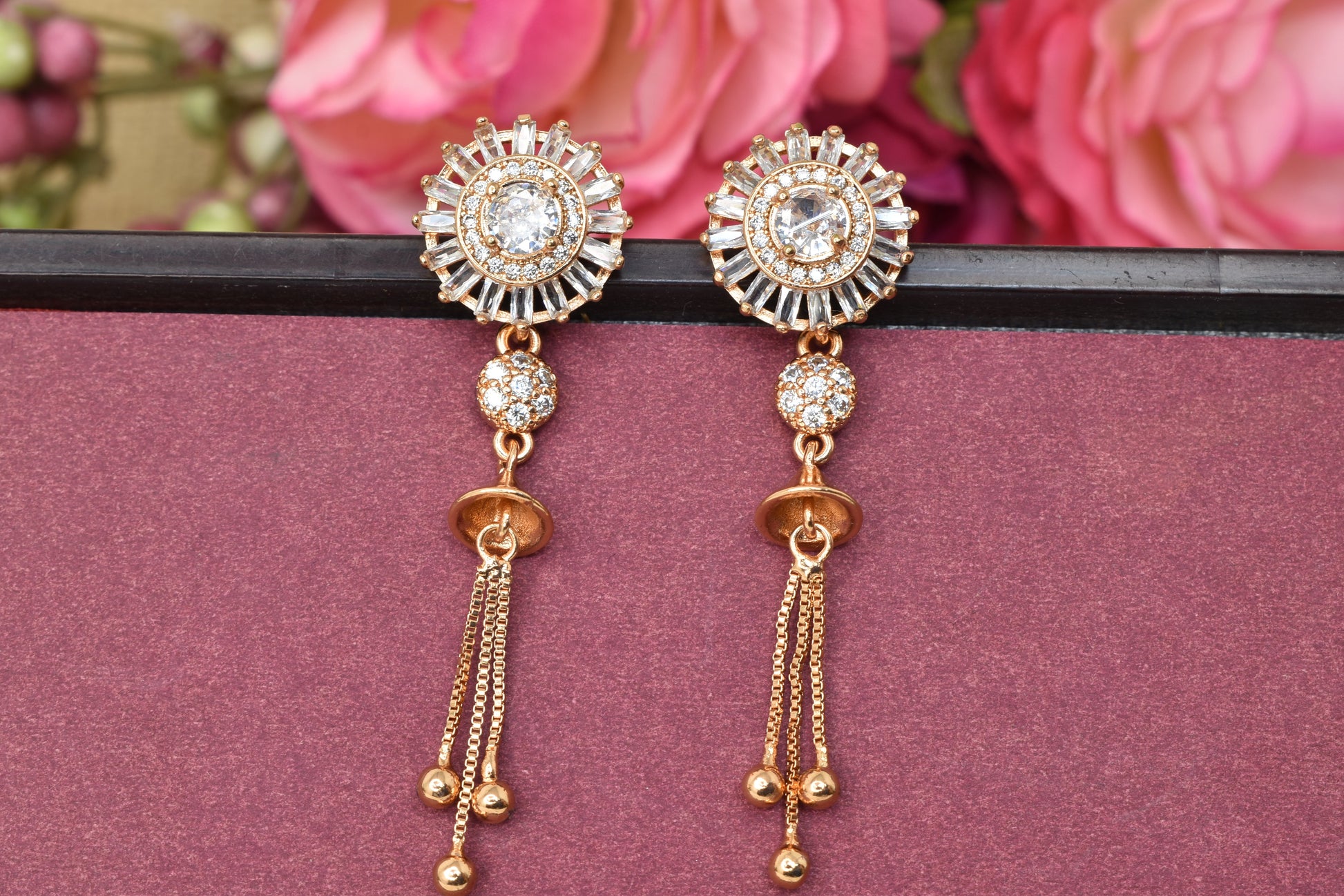 Rose gold plated earrings,bali earrings,stud,huggis,Jhumaka,jhumki big earrings,long earrings,earrings for girls,partywear earrings,bollywood earrings,wedding earrings,heavy designer earrings,