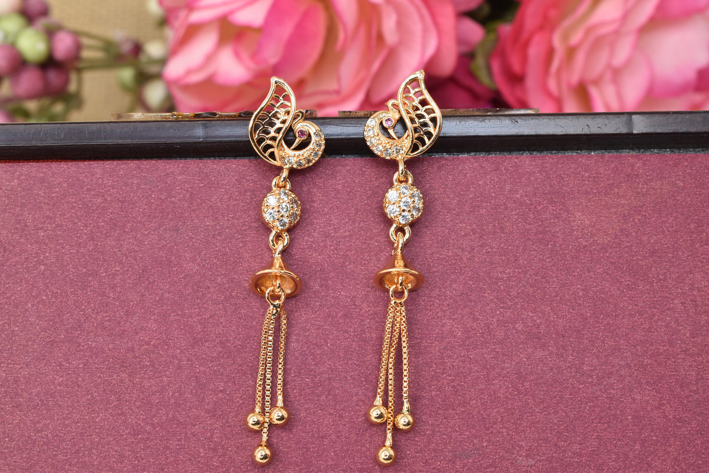 Rose gold plated earrings,bali earrings,stud,huggis,Jhumaka,jhumki big earrings,long earrings,earrings for girls,partywear earrings,bollywood earrings,wedding earrings,heavy designer earrings,