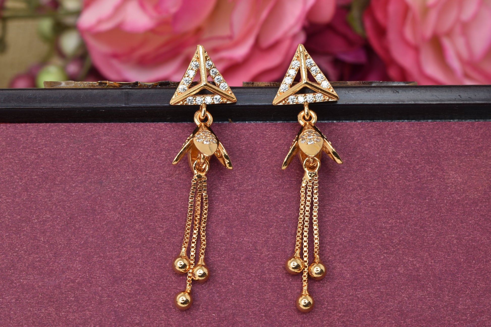 Rose gold plated earrings,bali earrings,stud,huggis,Jhumaka,jhumki big earrings,long earrings,earrings for girls,partywear earrings,bollywood earrings,wedding earrings,heavy designer earrings,