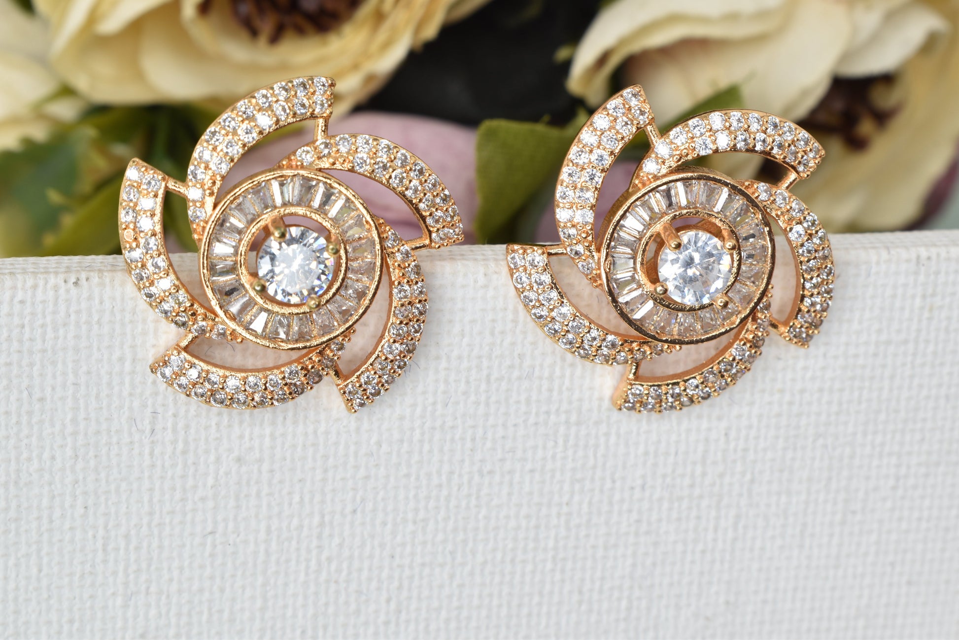 Party Wear Premiun quality Rose gold plated american diamond bali