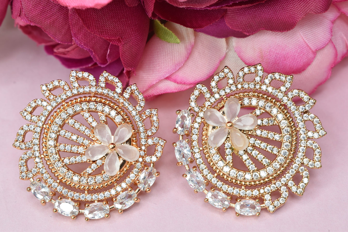 Rose gold plated earrings,bali earrings,stud,huggis,Jhumaka,jhumki big earrings,long earrings,earrings for girls,partywear earrings,bollywood earrings,wedding earrings,heavy designer earrings,