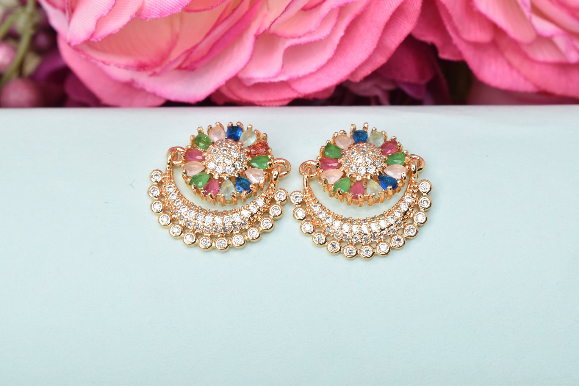 Rose gold plated earrings,bali earrings,stud,huggis,Jhumaka,jhumki big earrings,long earrings,earrings for girls,partywear earrings,bollywood earrings,wedding earrings,heavy designer earrings,