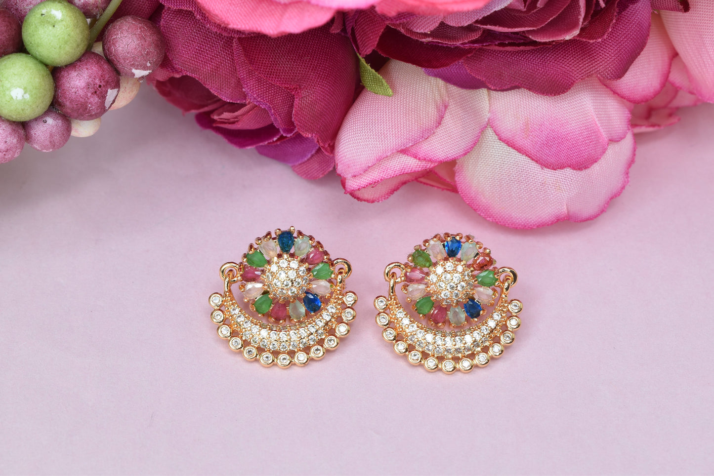 Rose gold plated earrings,bali earrings,stud,huggis,Jhumaka,jhumki big earrings,long earrings,earrings for girls,partywear earrings,bollywood earrings,wedding earrings,heavy designer earrings,