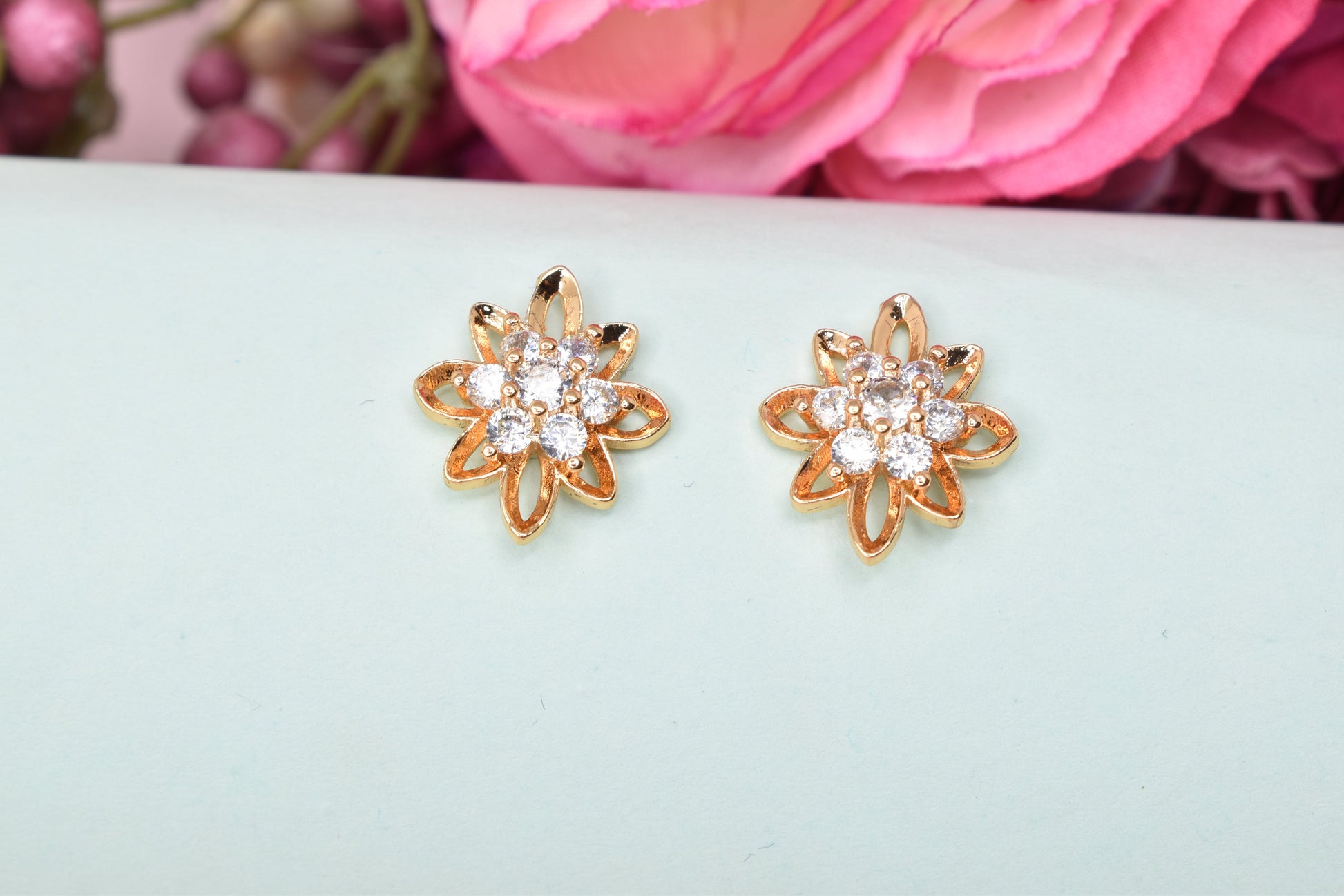 Rose gold plated earrings,bali earrings,stud,huggis,Jhumaka,jhumki big earrings,long earrings,earrings for girls,partywear earrings,bollywood earrings,wedding earrings,heavy designer earrings,