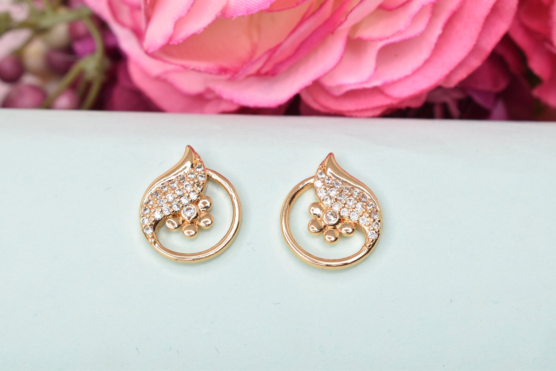 Rose gold plated earrings,bali earrings,stud,huggis,Jhumaka,jhumki big earrings,long earrings,earrings for girls,partywear earrings,bollywood earrings,wedding earrings,heavy designer earrings,