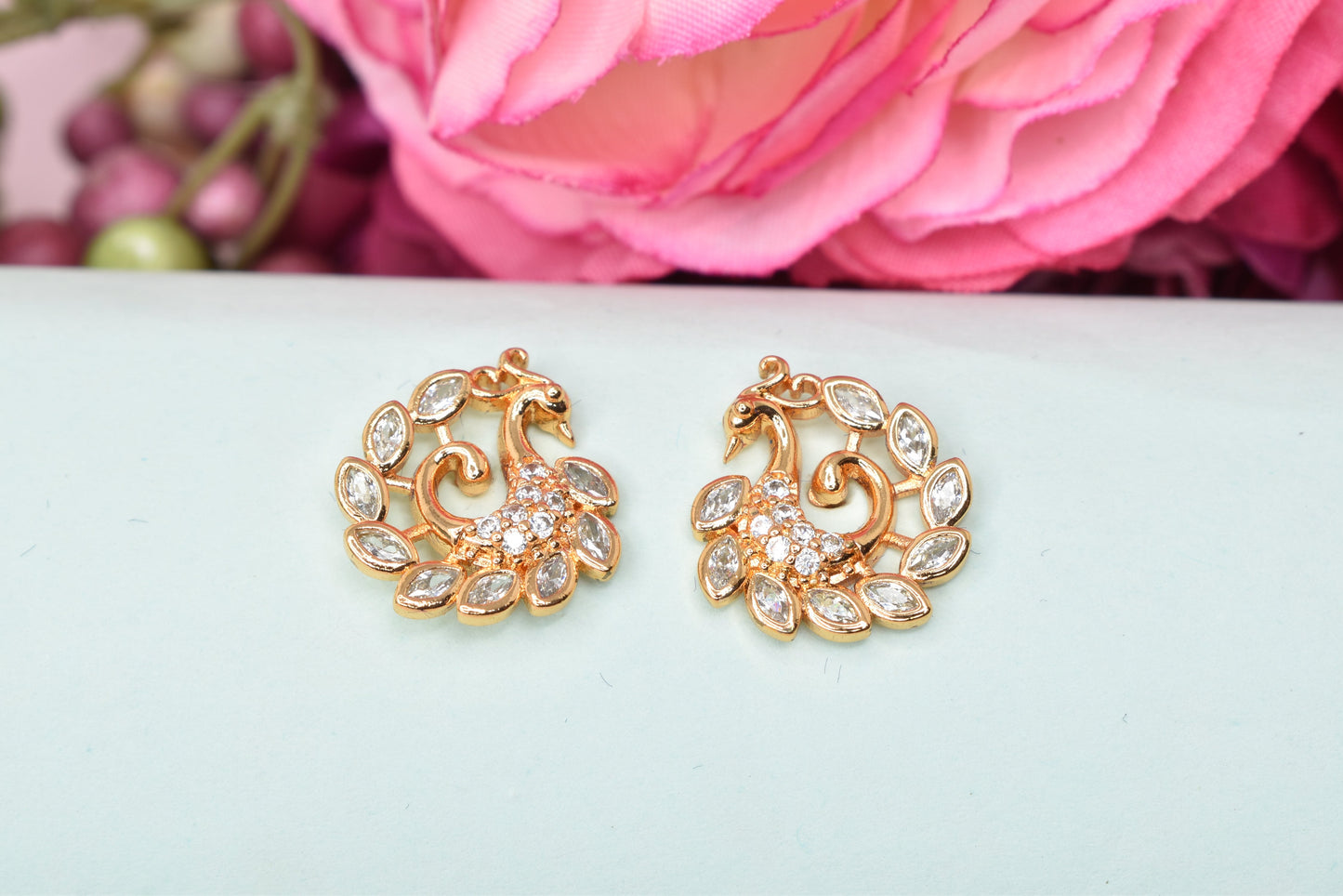 Rose gold plated earrings,bali earrings,stud,huggis,Jhumaka,jhumki big earrings,long earrings,earrings for girls,partywear earrings,bollywood earrings,wedding earrings,heavy designer earrings,