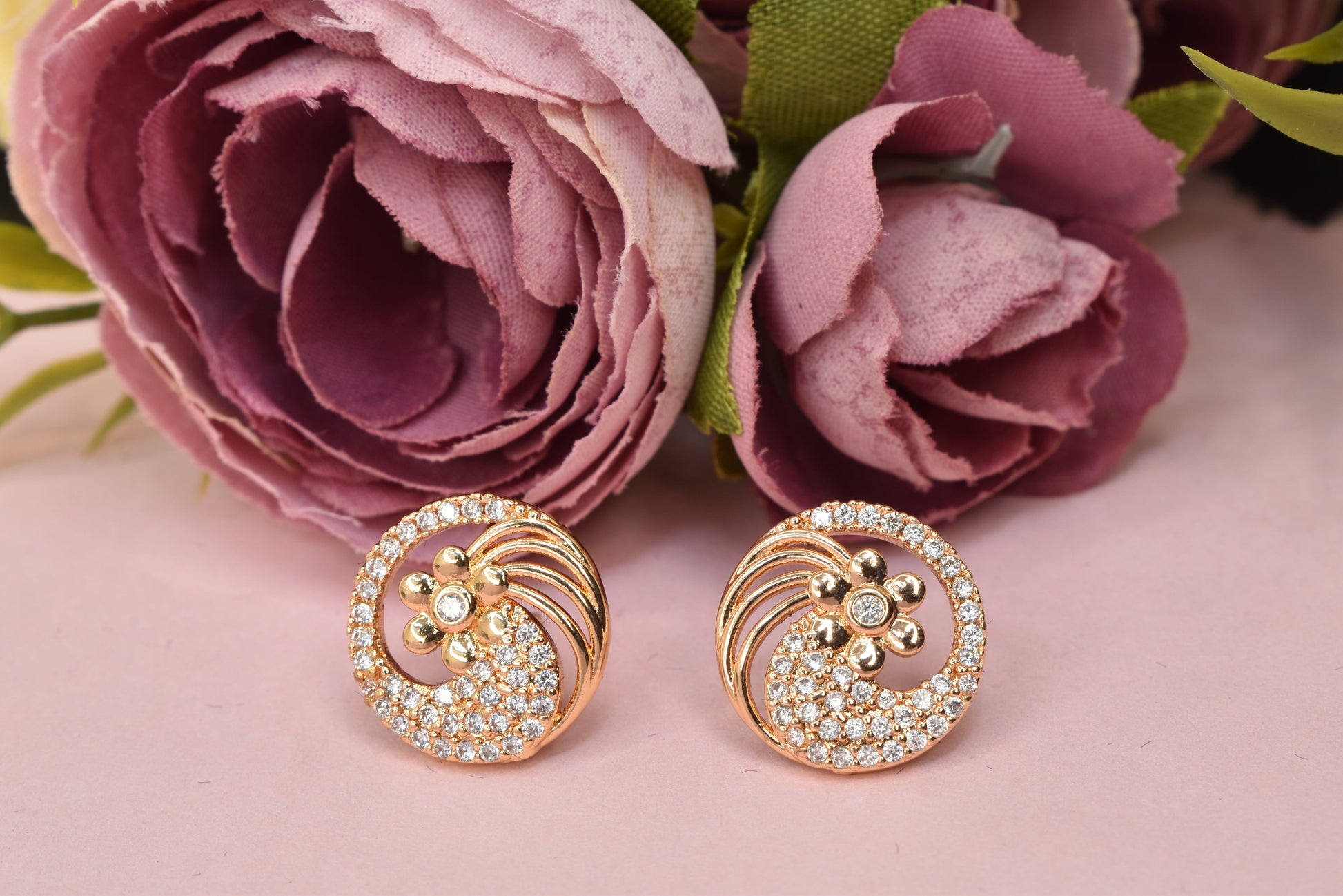 Rose gold plated earrings,bali earrings,stud,huggis,Jhumaka,jhumki big earrings,long earrings,earrings for girls,partywear earrings,bollywood earrings,wedding earrings,heavy designer earrings,