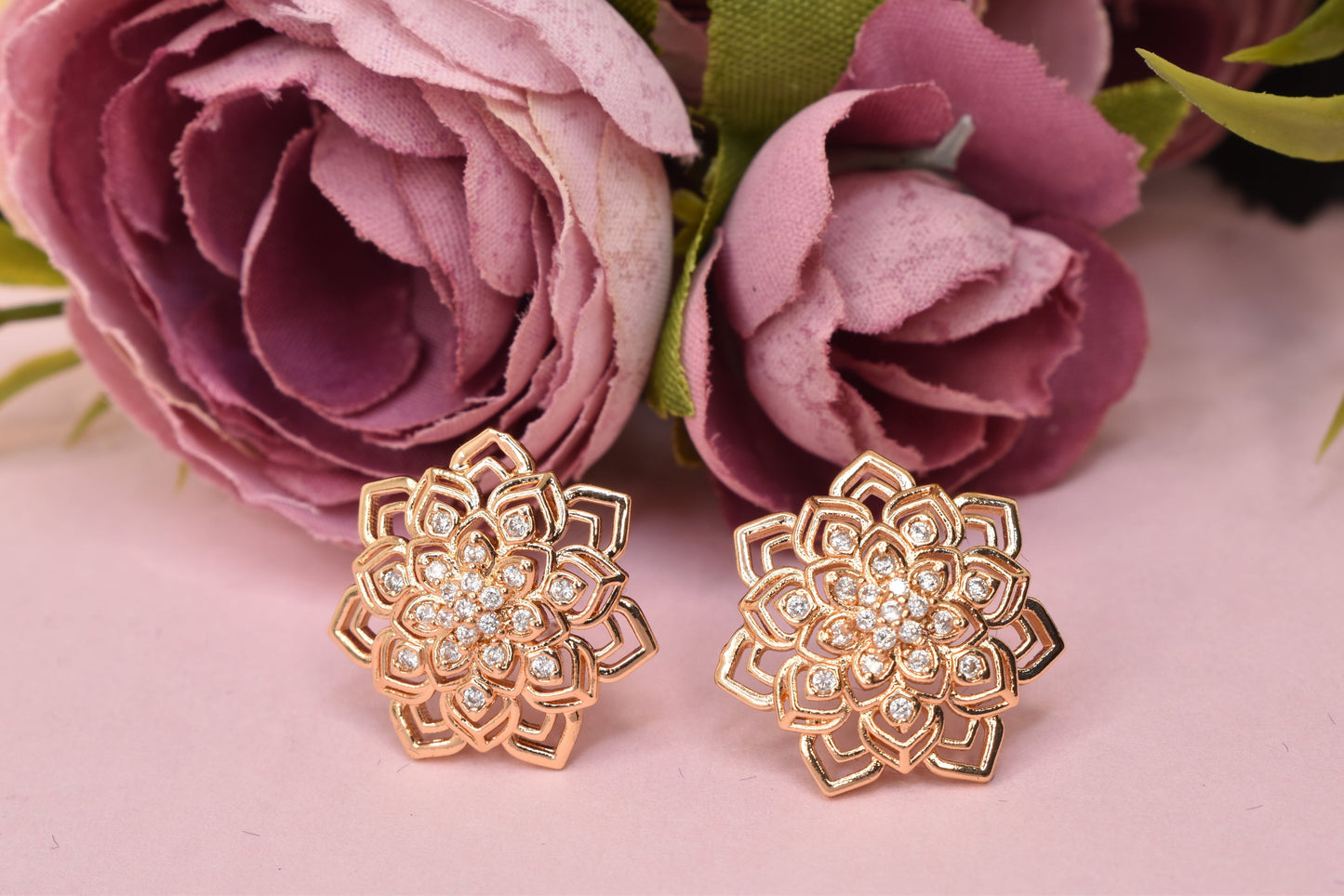 Rose gold plated earrings,bali earrings,stud,huggis,Jhumaka,jhumki big earrings,long earrings,earrings for girls,partywear earrings,bollywood earrings,wedding earrings,heavy designer earrings,