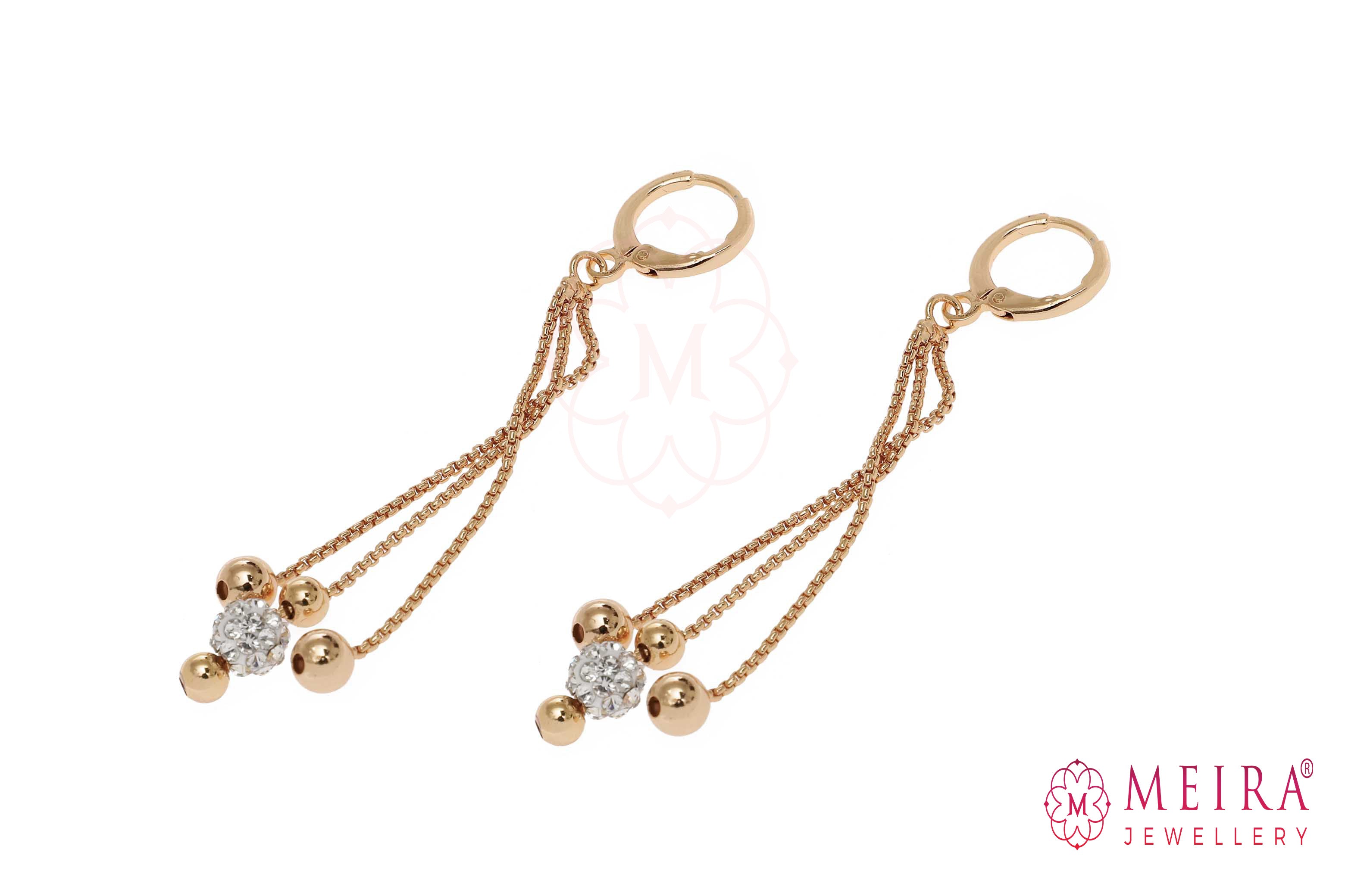 Indian Jewellery from Meira Jewellery:Earrings,Rose Gold Plated Drop Earring with AD Studded Ball