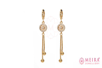 Rose Gold Plated AD Studded wheel design Drop Earring