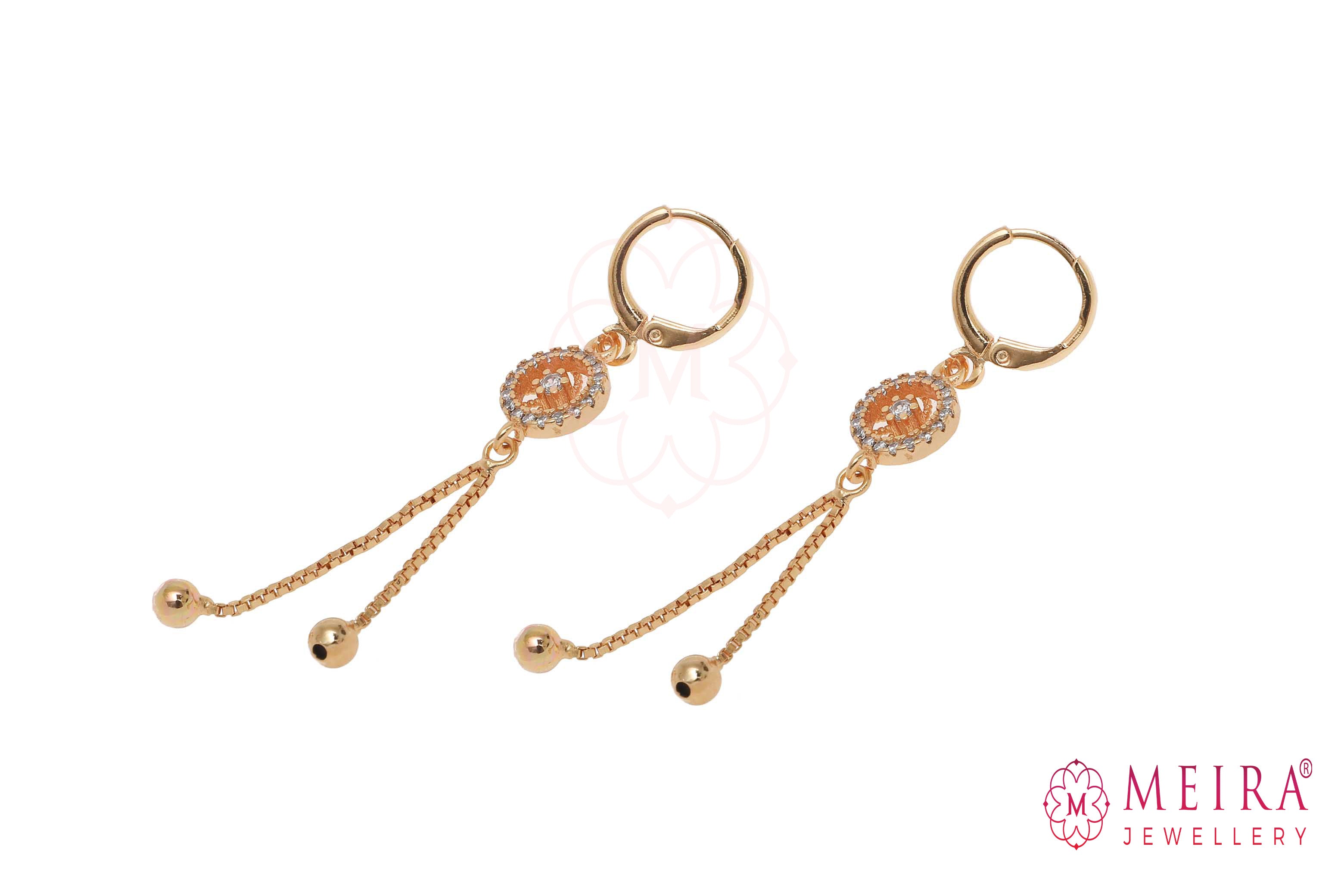 Indian Jewellery from Meira Jewellery:Earrings,Rose Gold Plated AD Studded wheel design Drop Earring
