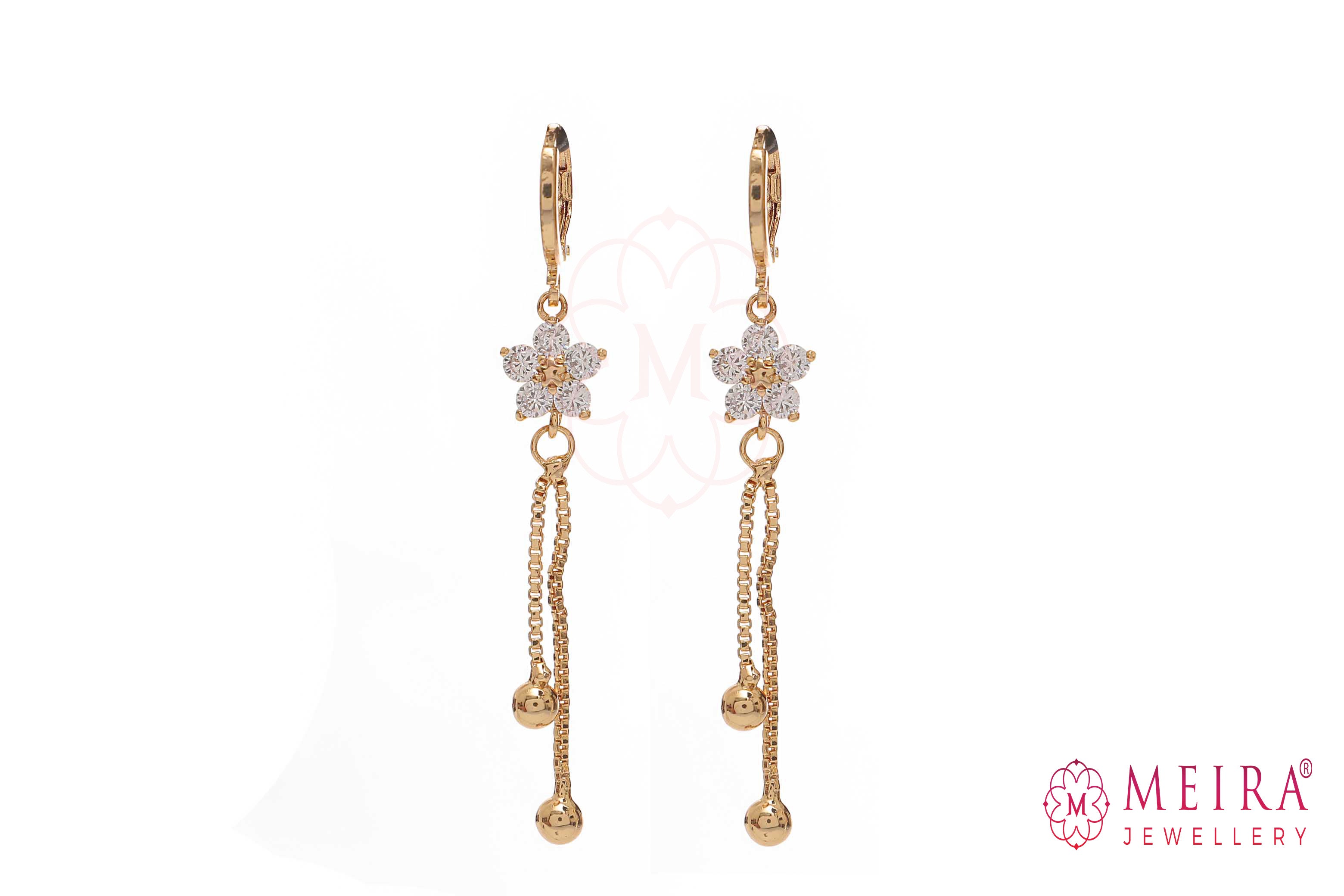 Rose Gold Plated CZ Studded FLoral design Drop Earring