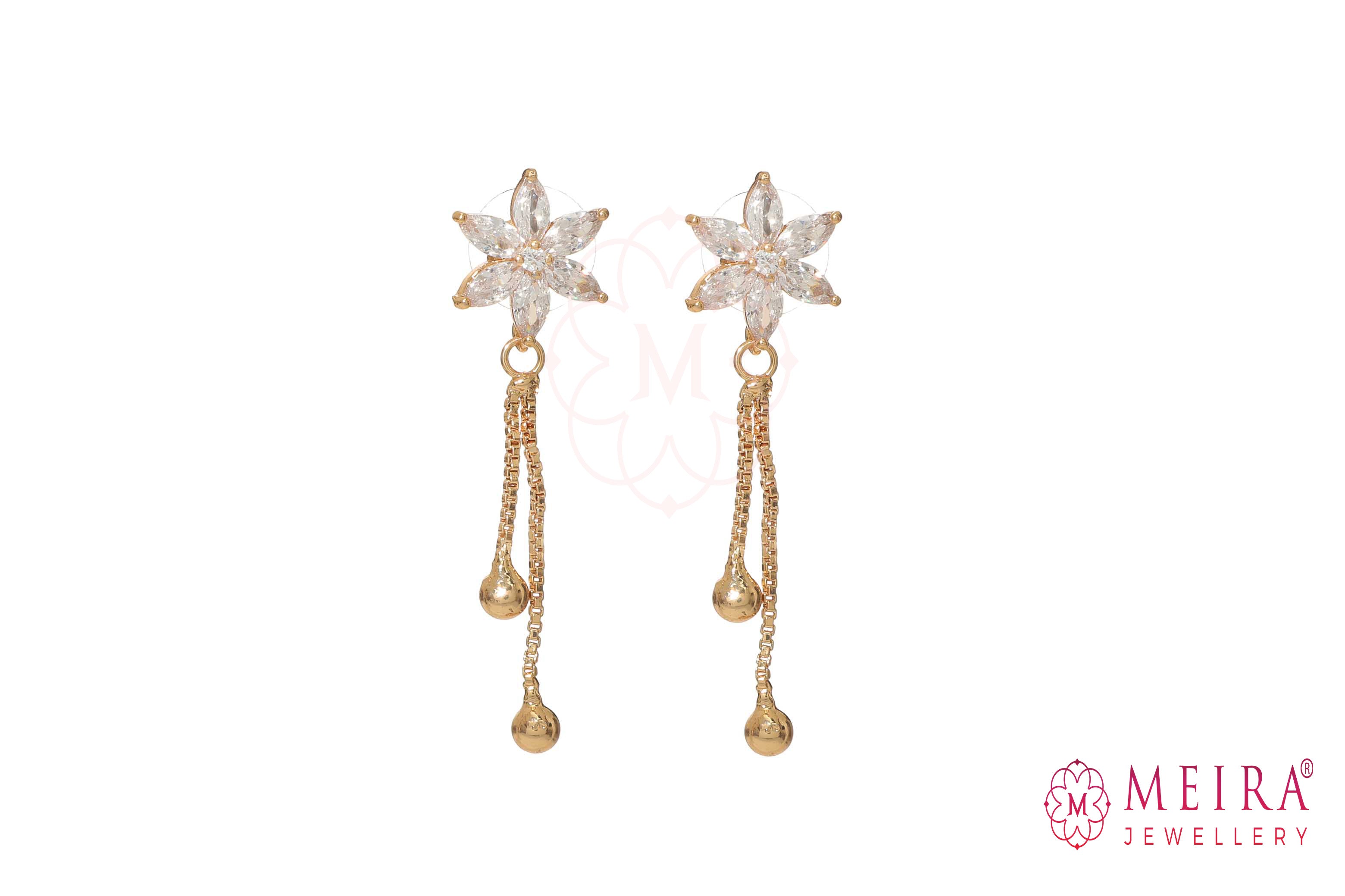 Rose Gold Plated Floral design CZ studded Dangle Earring