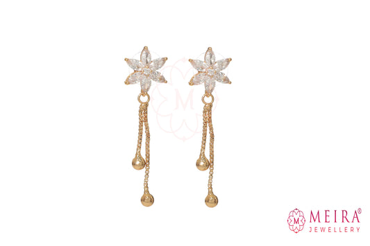 Rose Gold Plated Floral design CZ studded Dangle Earring