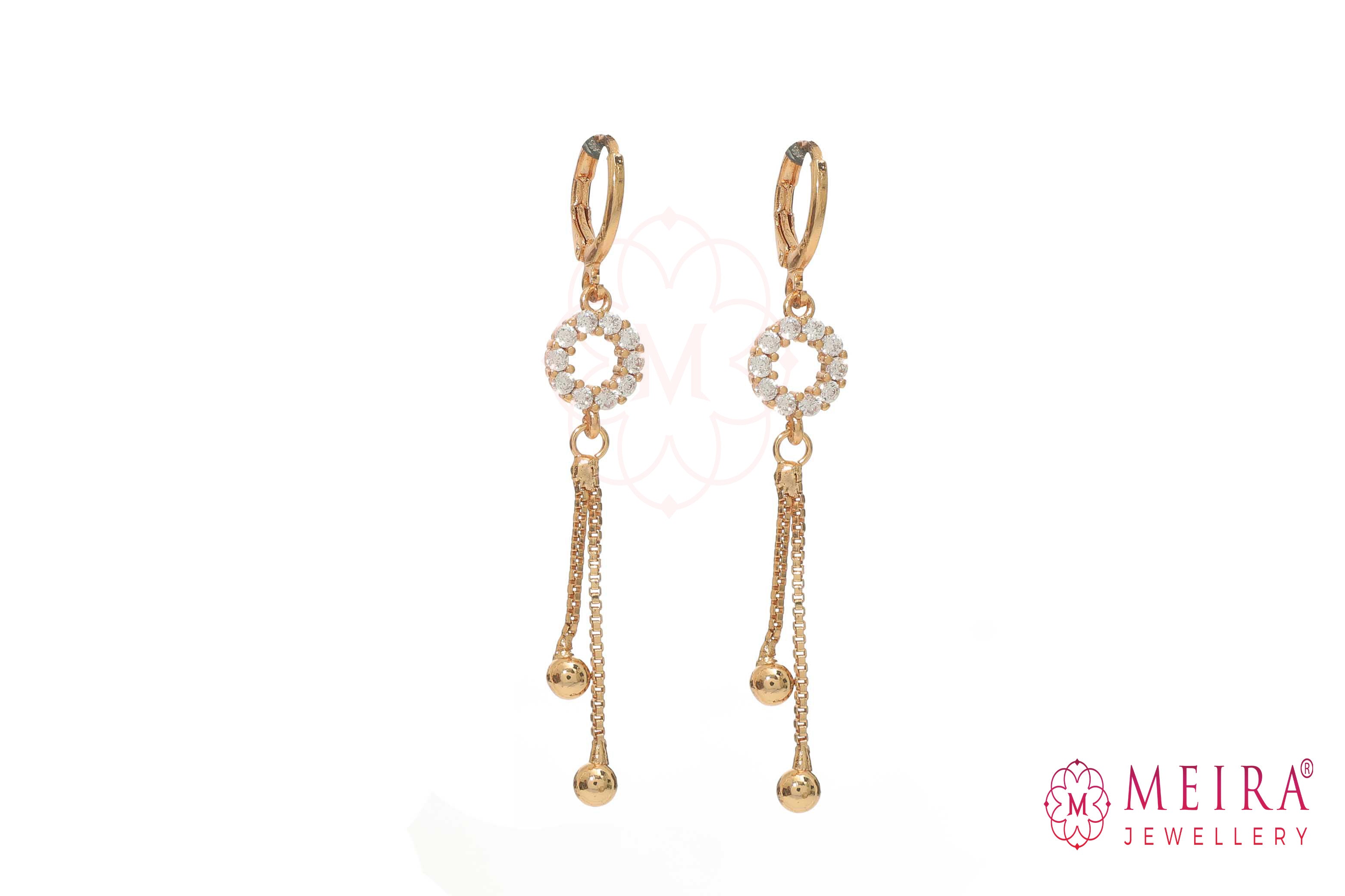 Indian Jewellery from Meira Jewellery:Earrings,Rose Gold Plated AD Studded Circular design Drop Earring