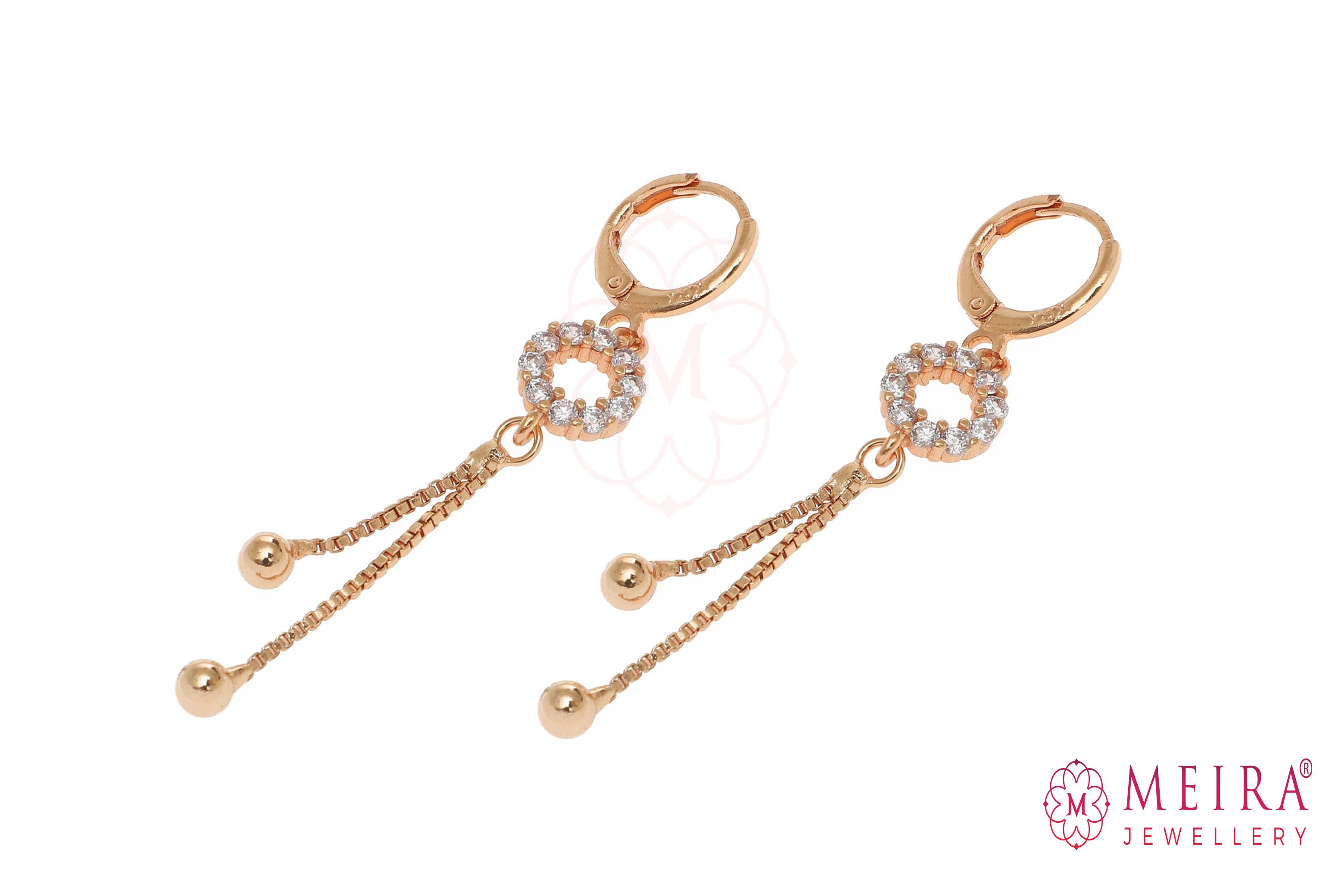 Rose Gold Plated AD Studded Circular design Drop Earring